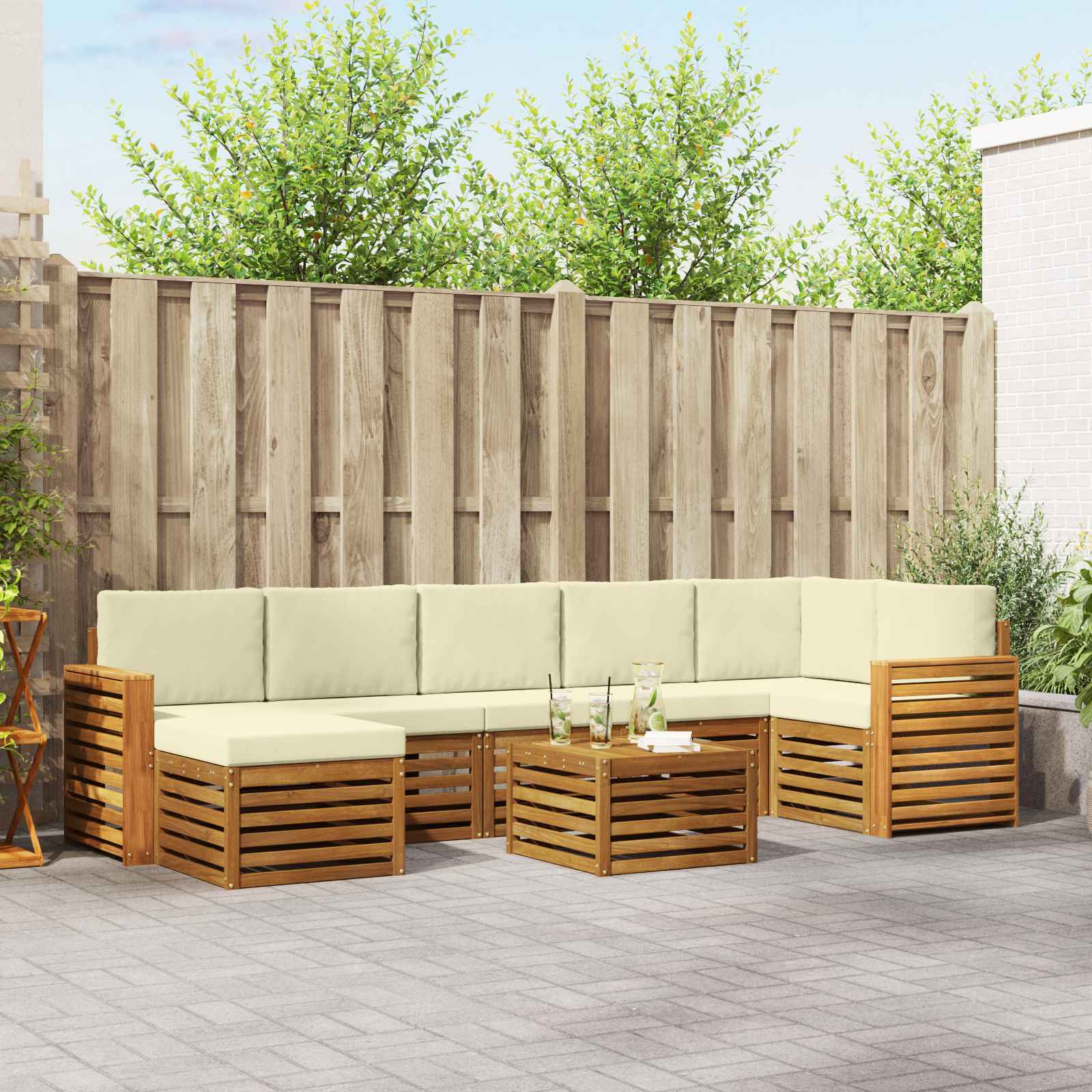 Outdoor-Sofagarnitur 8 pcs Natur und Creme Massivholz Akazie