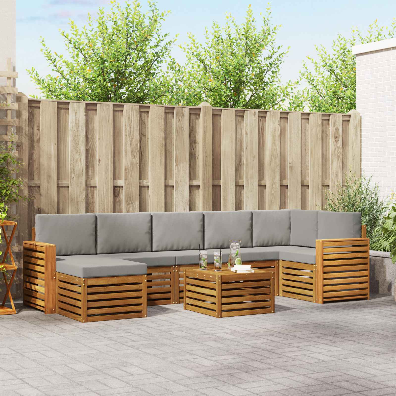 Outdoor-Sofagarnitur mit Kissen 8 pcs Natürlich und Hellgrau