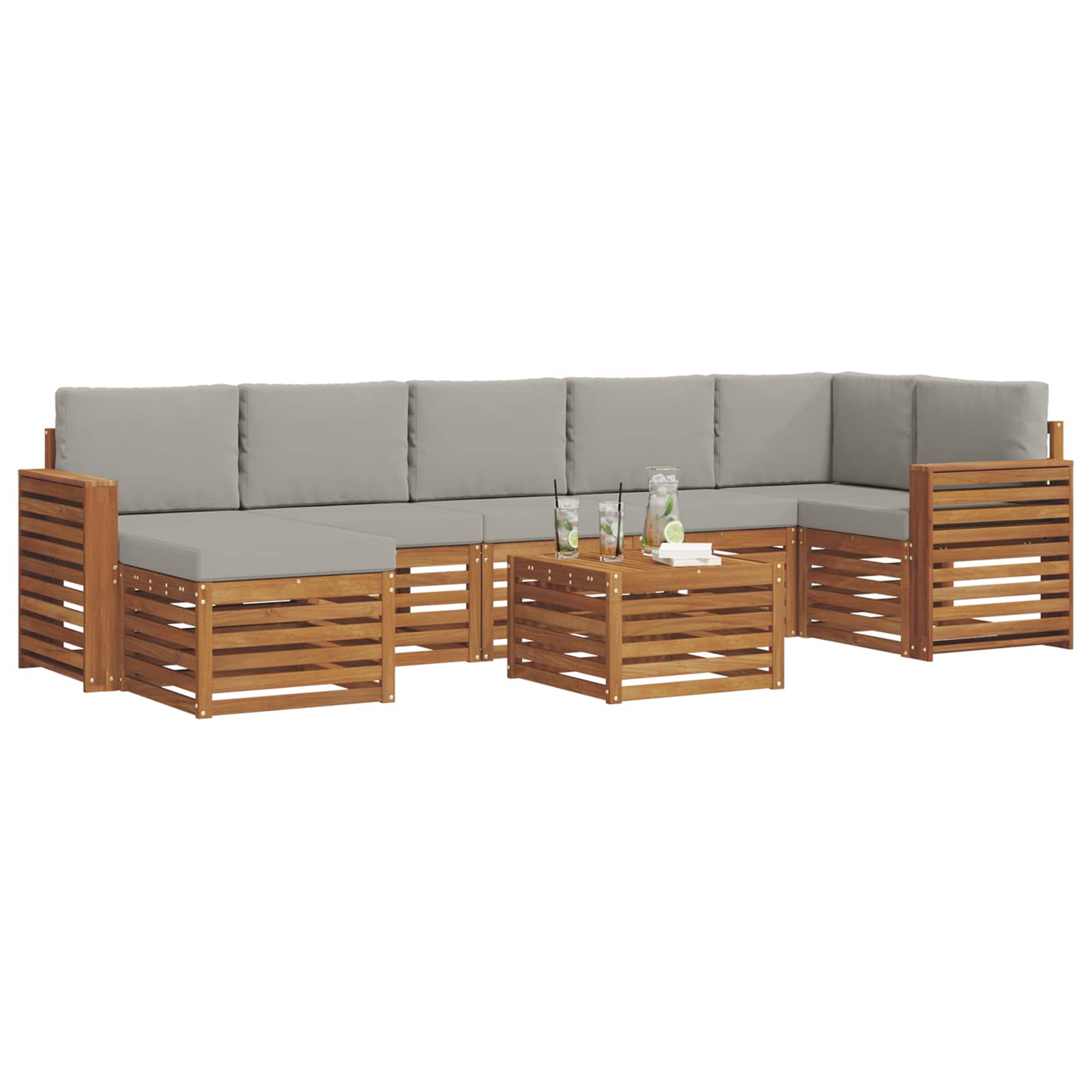 Outdoor-Sofagarnitur mit Kissen 8 pcs Natürlich und Hellgrau