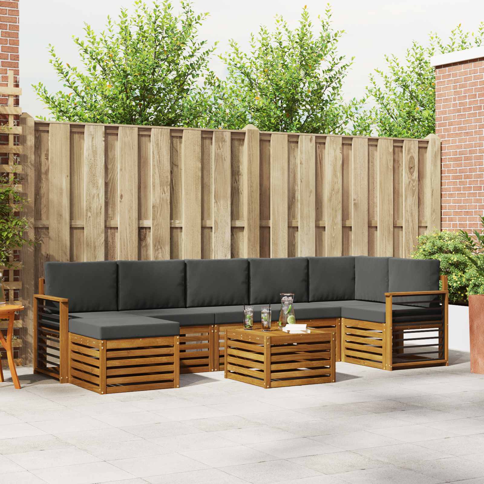 Outdoor-Sofagarnitur mit Kissen 8 pcs Natur und Anthrazit