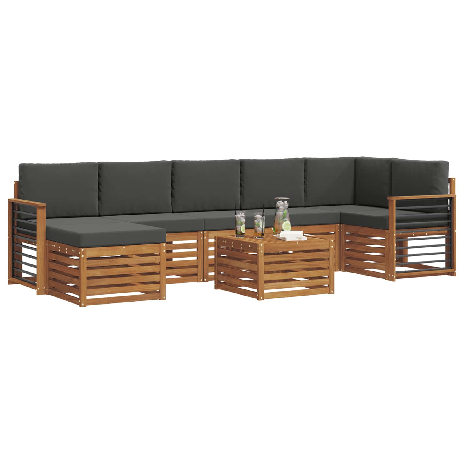 Outdoor-Sofagarnitur mit Kissen 8 pcs Natur und Anthrazit