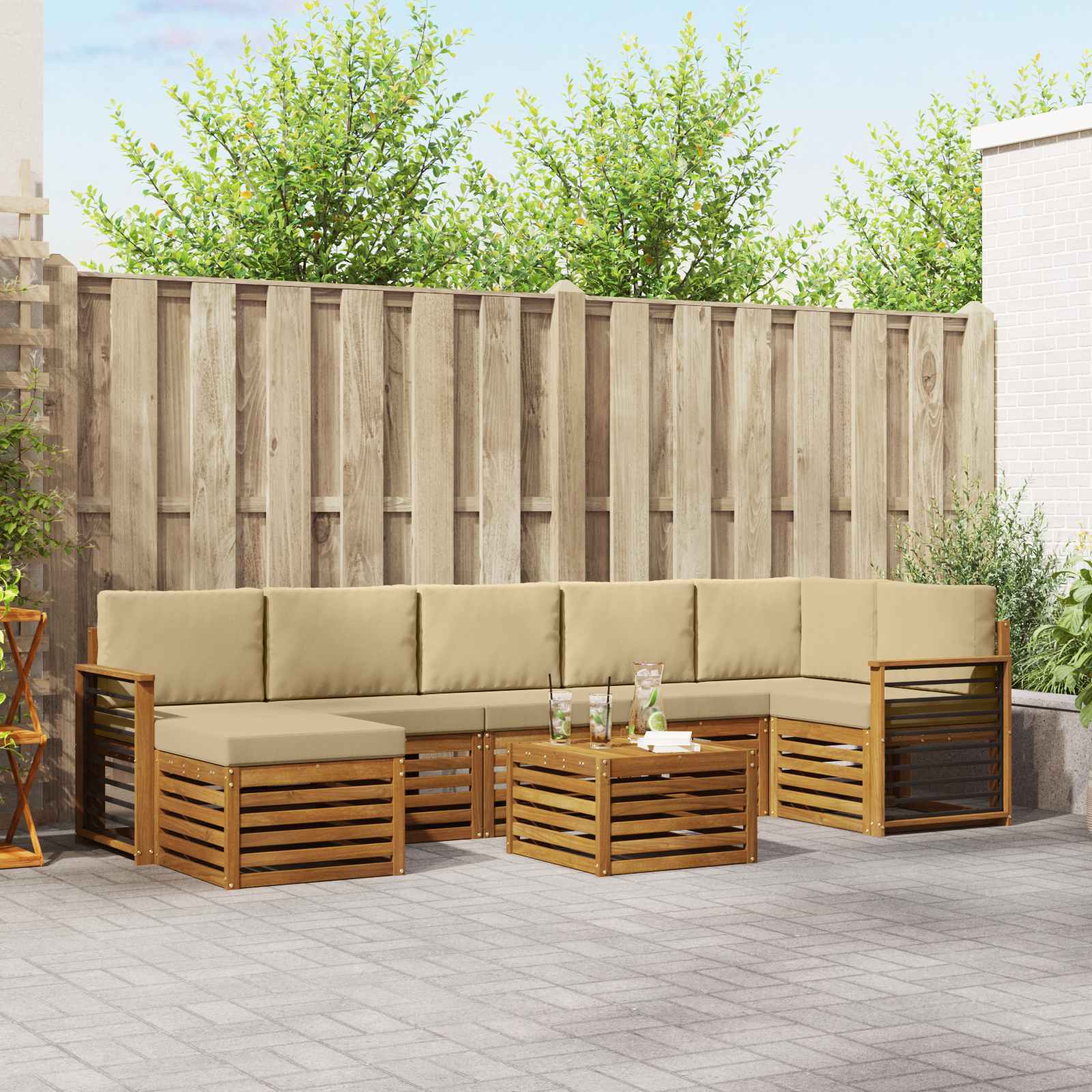 Outdoor-Sofagarnitur 8 pcs Natur und Beige Massivholz Akazie