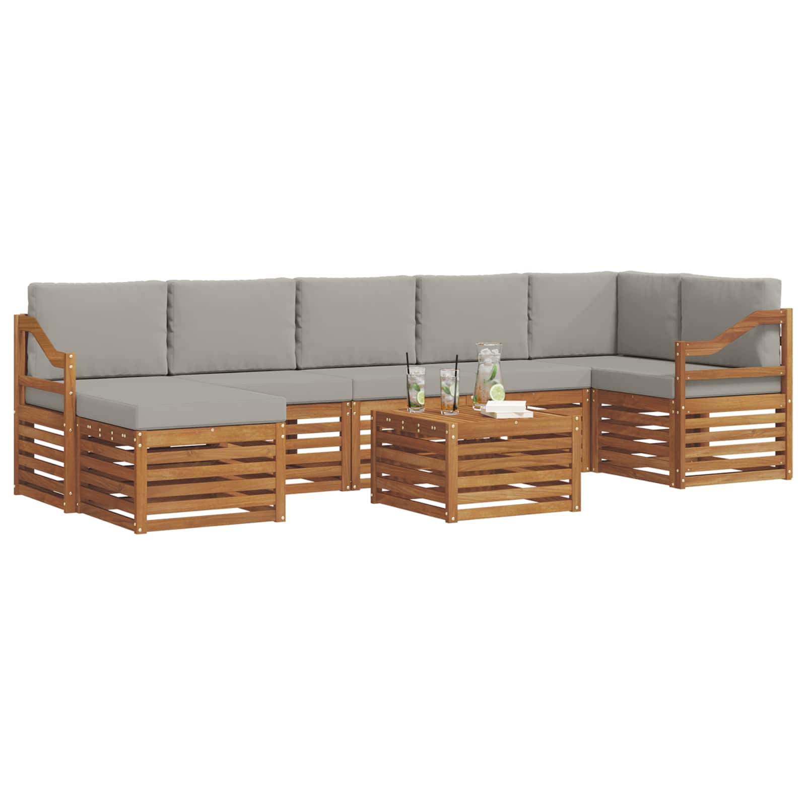 Outdoor-Sofagarnitur mit Kissen 8 pcs Natürlich und Hellgrau