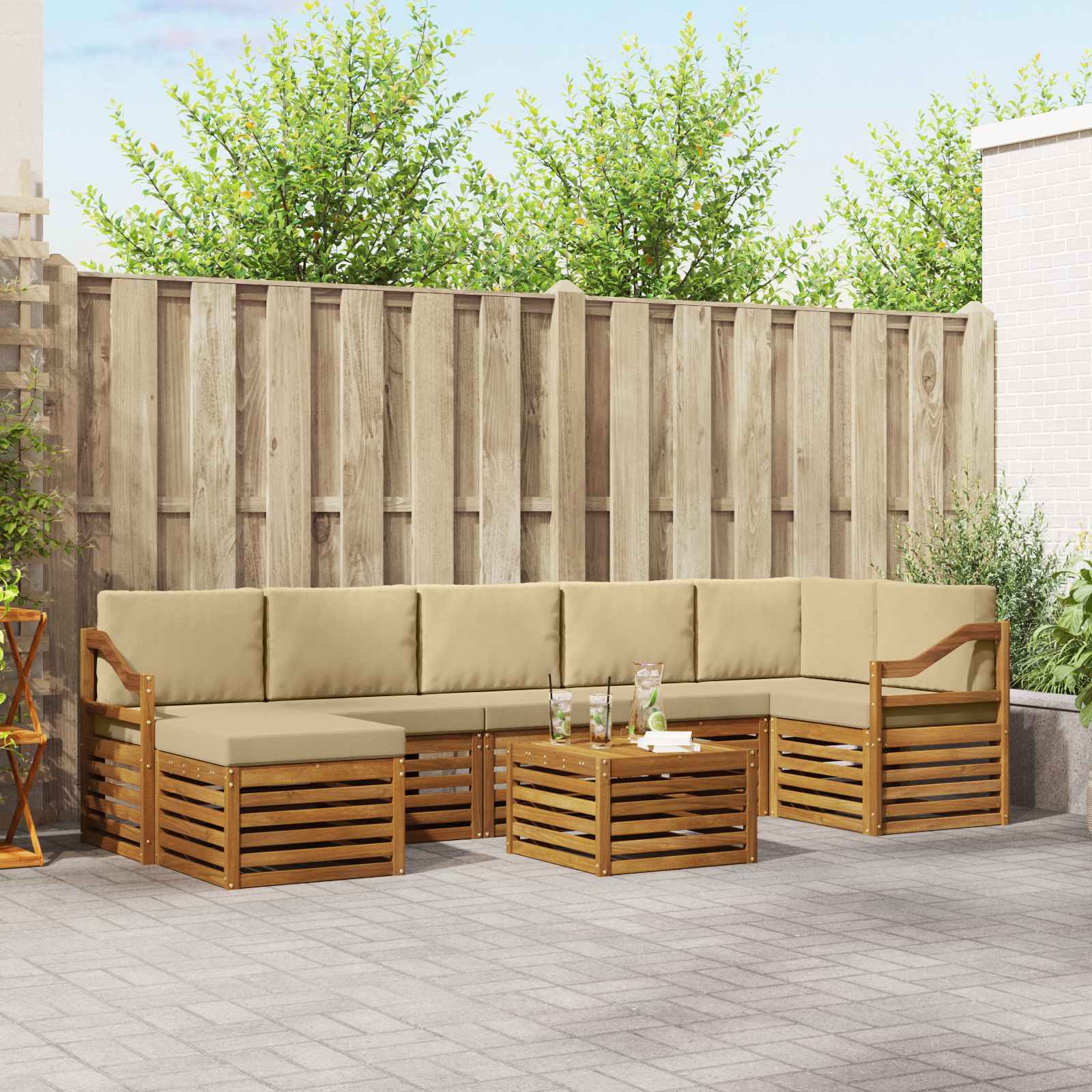 Outdoor-Sofagarnitur 8 pcs Natur und Beige Massivholz Akazie