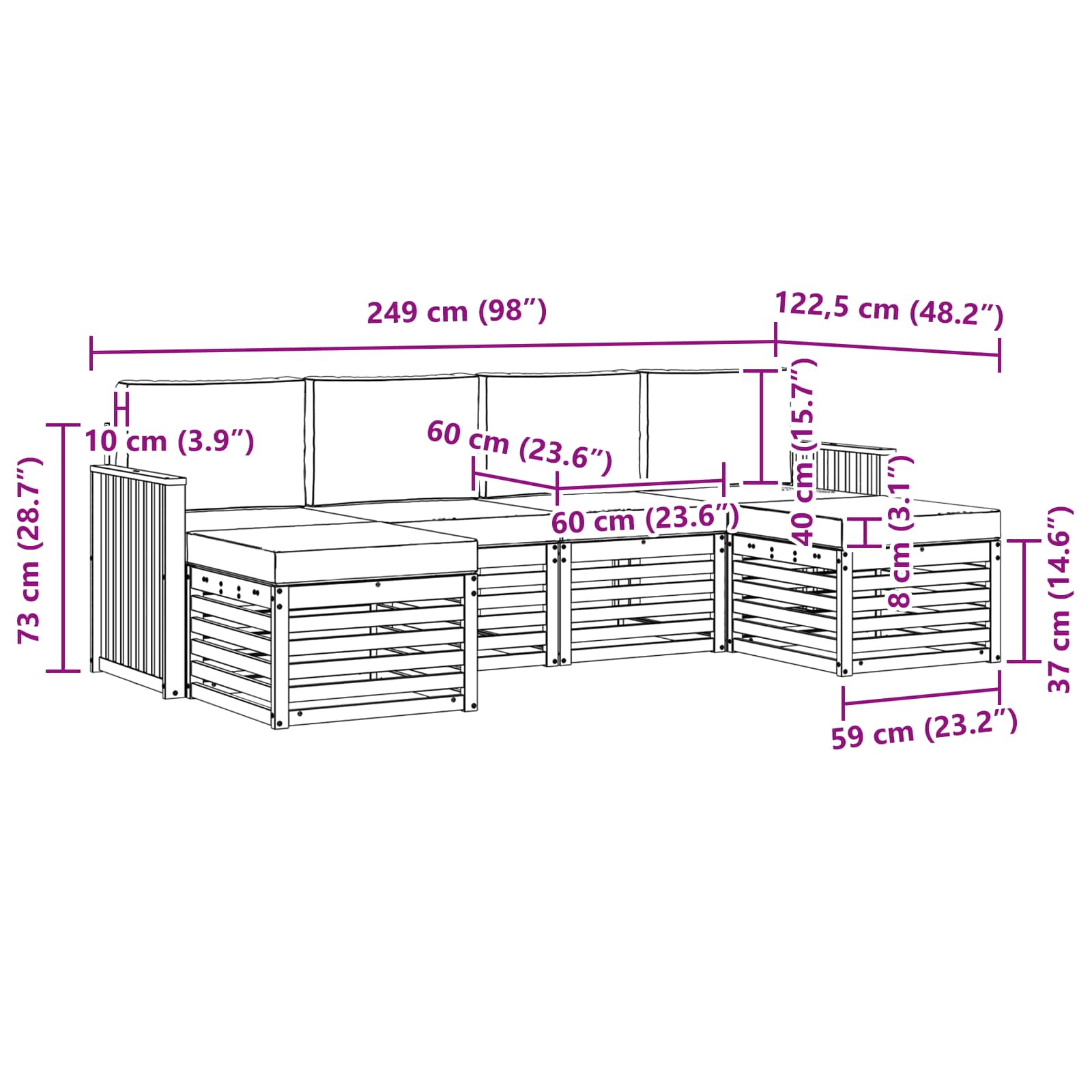 Sofagarnituren 6 pcs Natur und Creme Massivholz Akazie