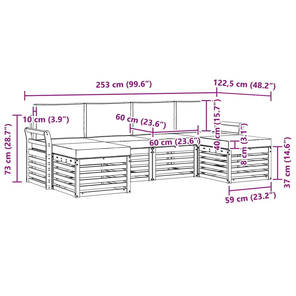 Sofagarnituren 6 pcs Natur und Creme Massivholz Akazie