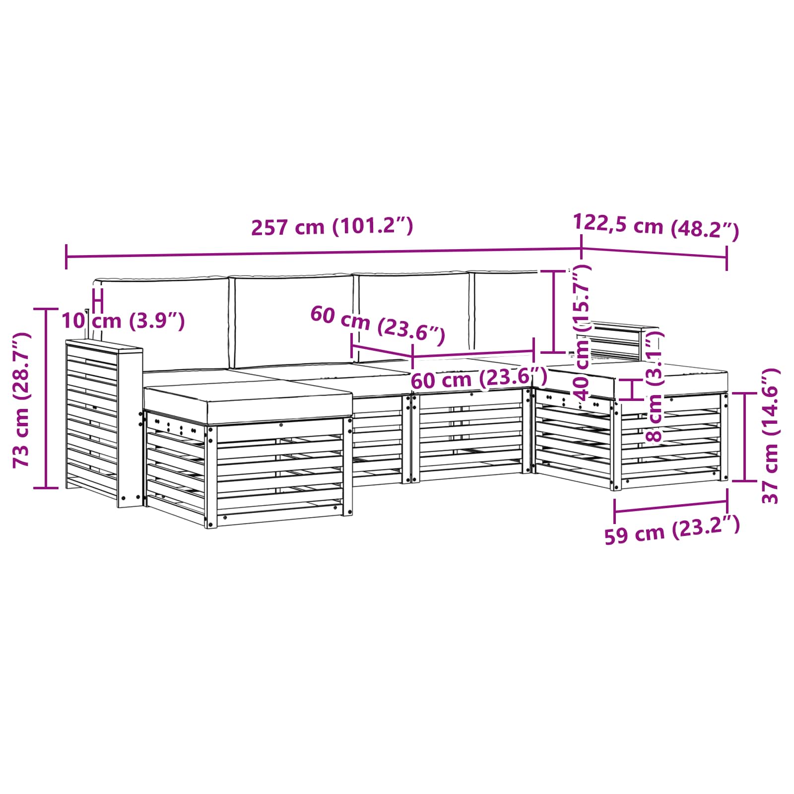 Sofagarnituren 6 pcs Natur und Anthrazit Massivholz Akazie