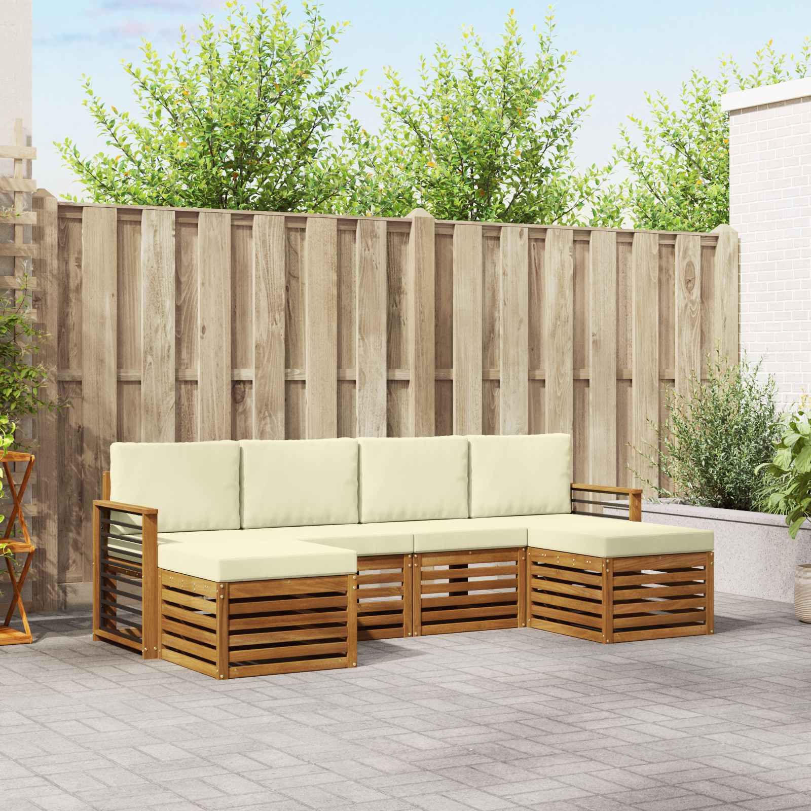 Sofagarnituren 6 pcs Natur und Creme Massivholz Akazie