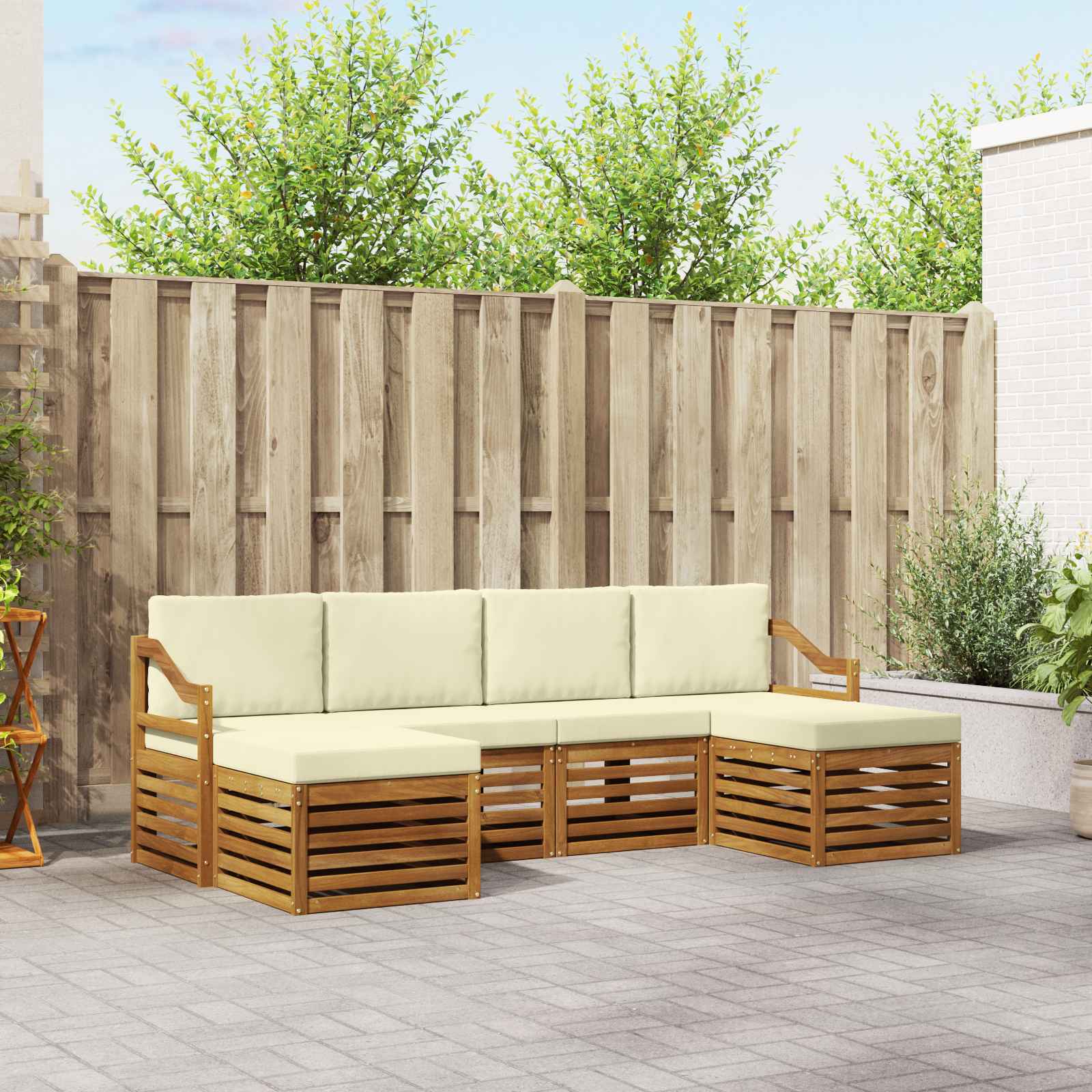 Sofagarnituren 6 pcs Natur und Creme Massivholz Akazie
