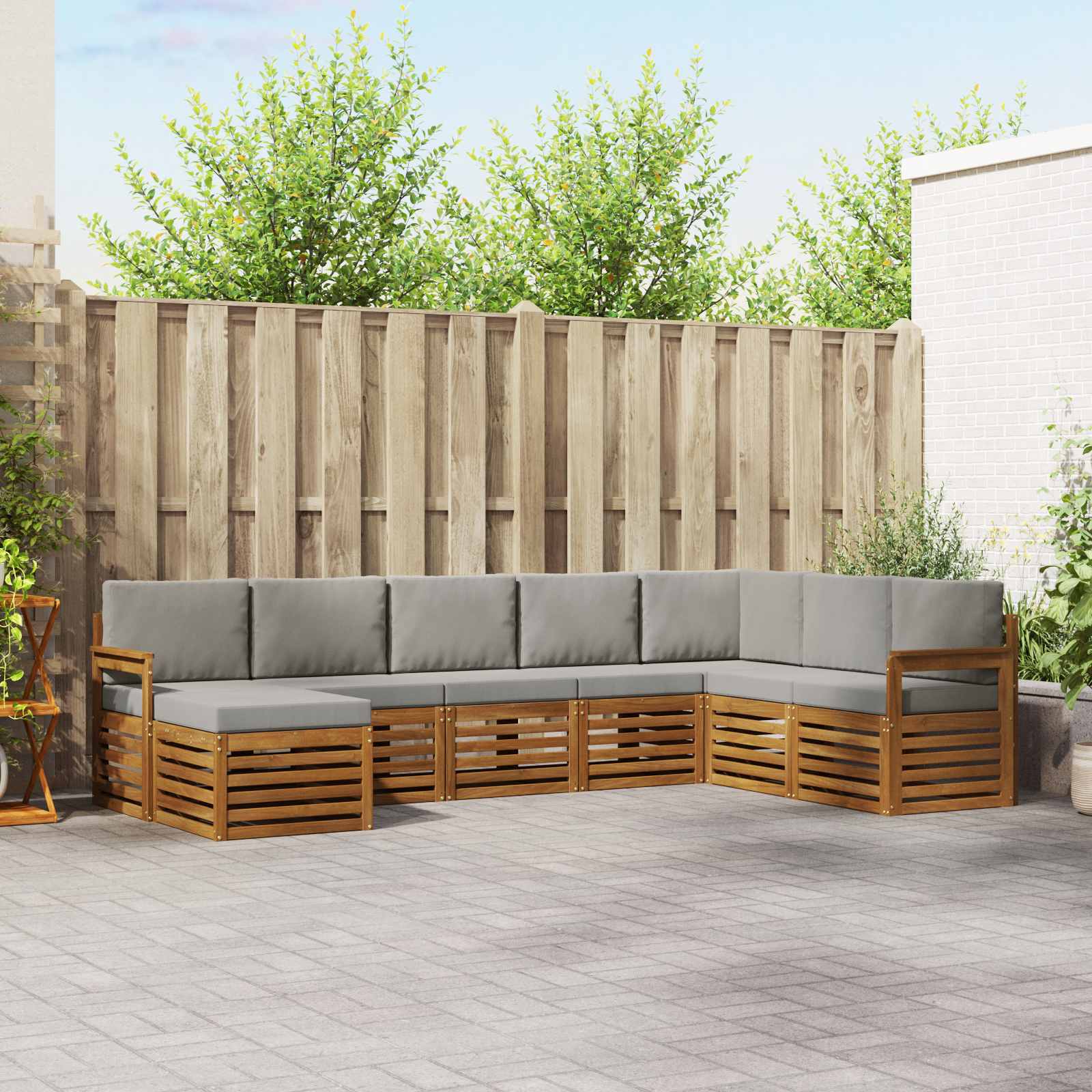 Outdoor-Sofagarnitur mit Kissen 8 pcs Natürlich und Hellgrau