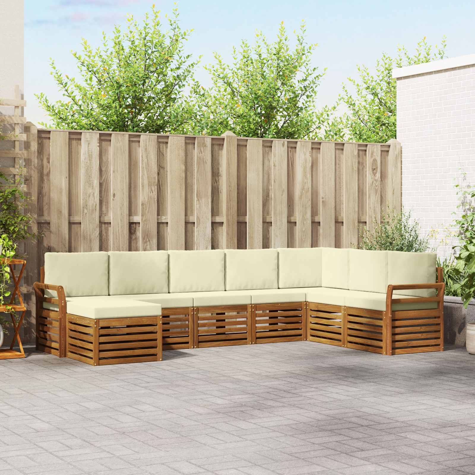Outdoor-Sofagarnitur 8 pcs Natur und Creme Massivholz Akazie