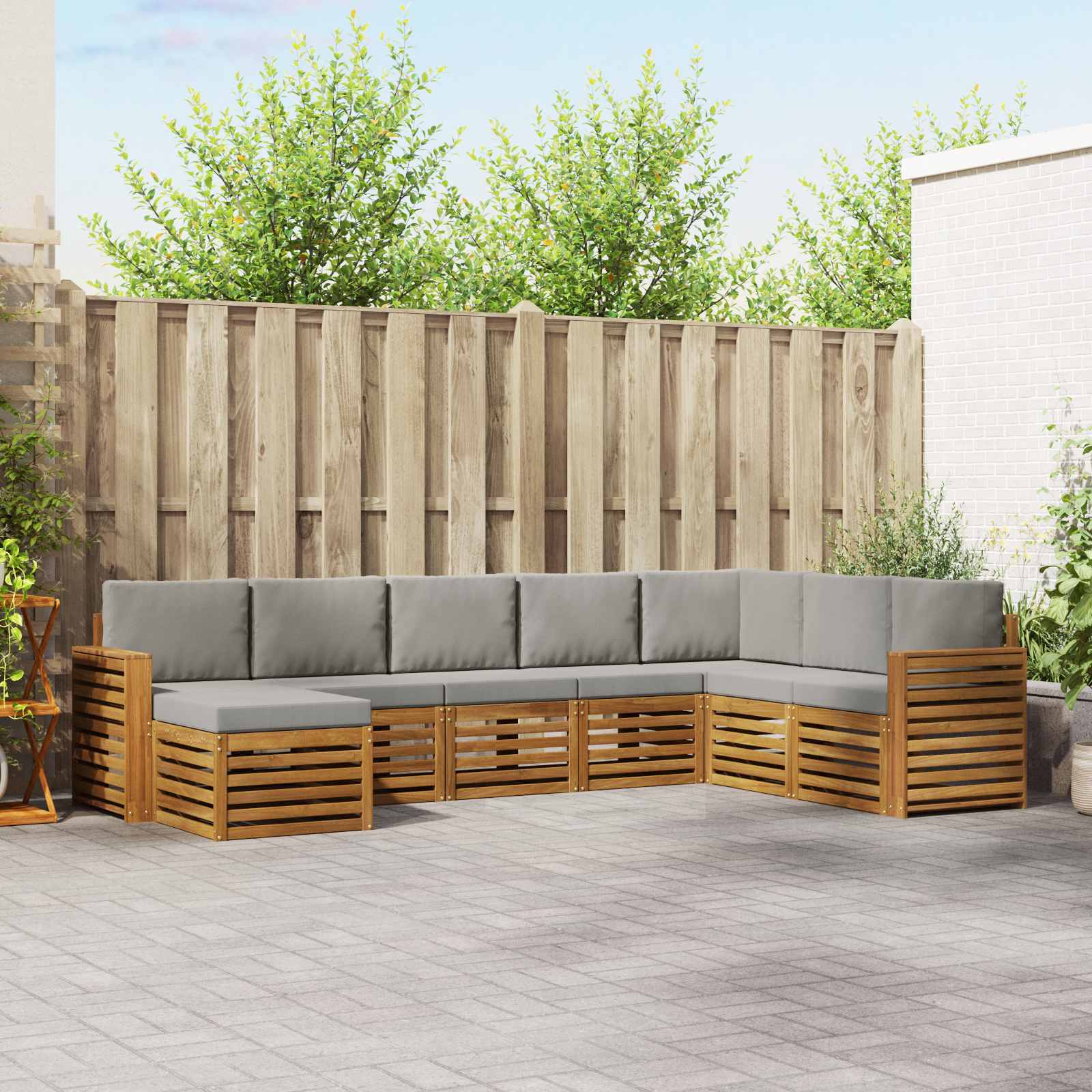 Outdoor-Sofagarnitur mit Kissen 8 pcs Natürlich und Hellgrau