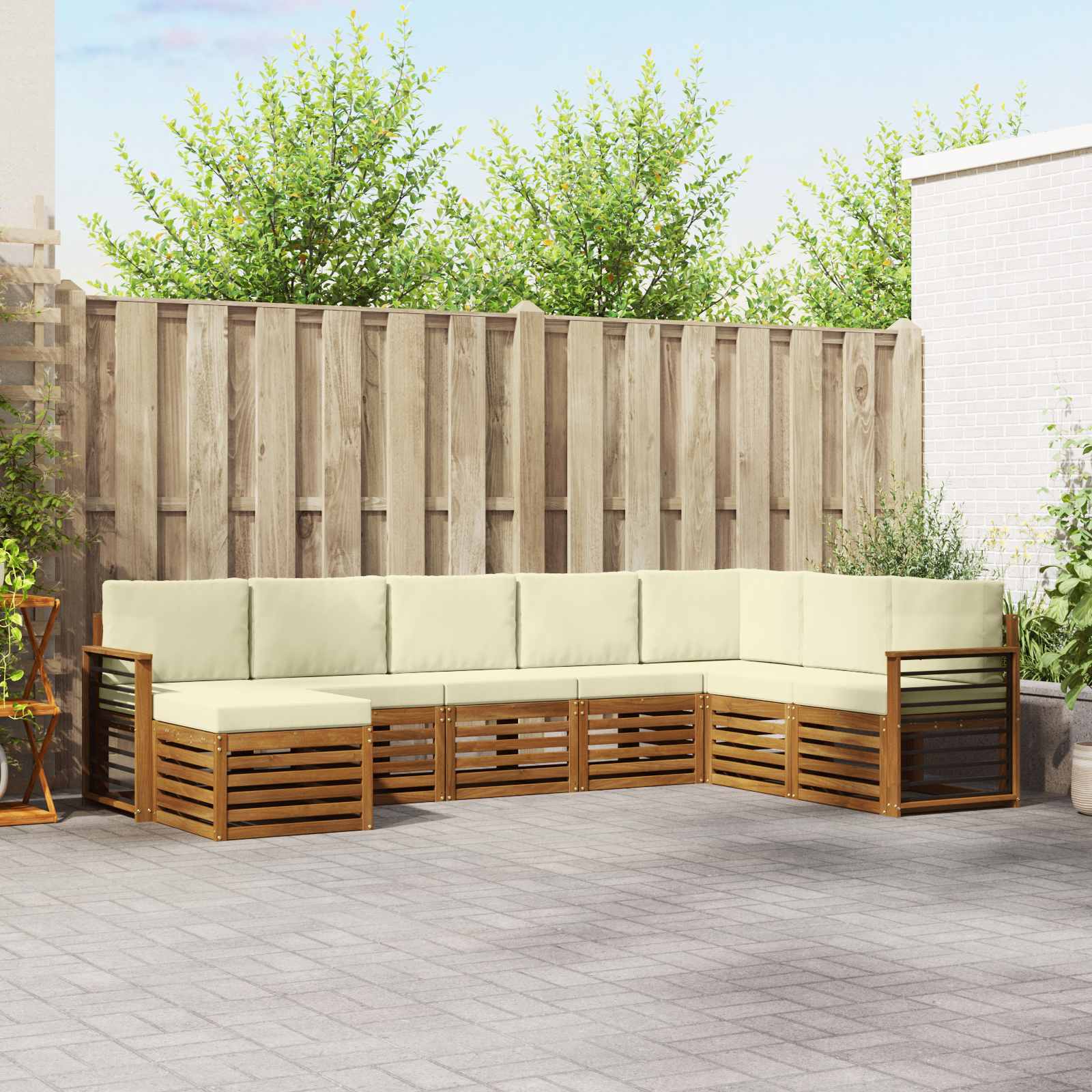 Outdoor-Sofagarnitur 8 pcs Natur und Creme Massivholz Akazie