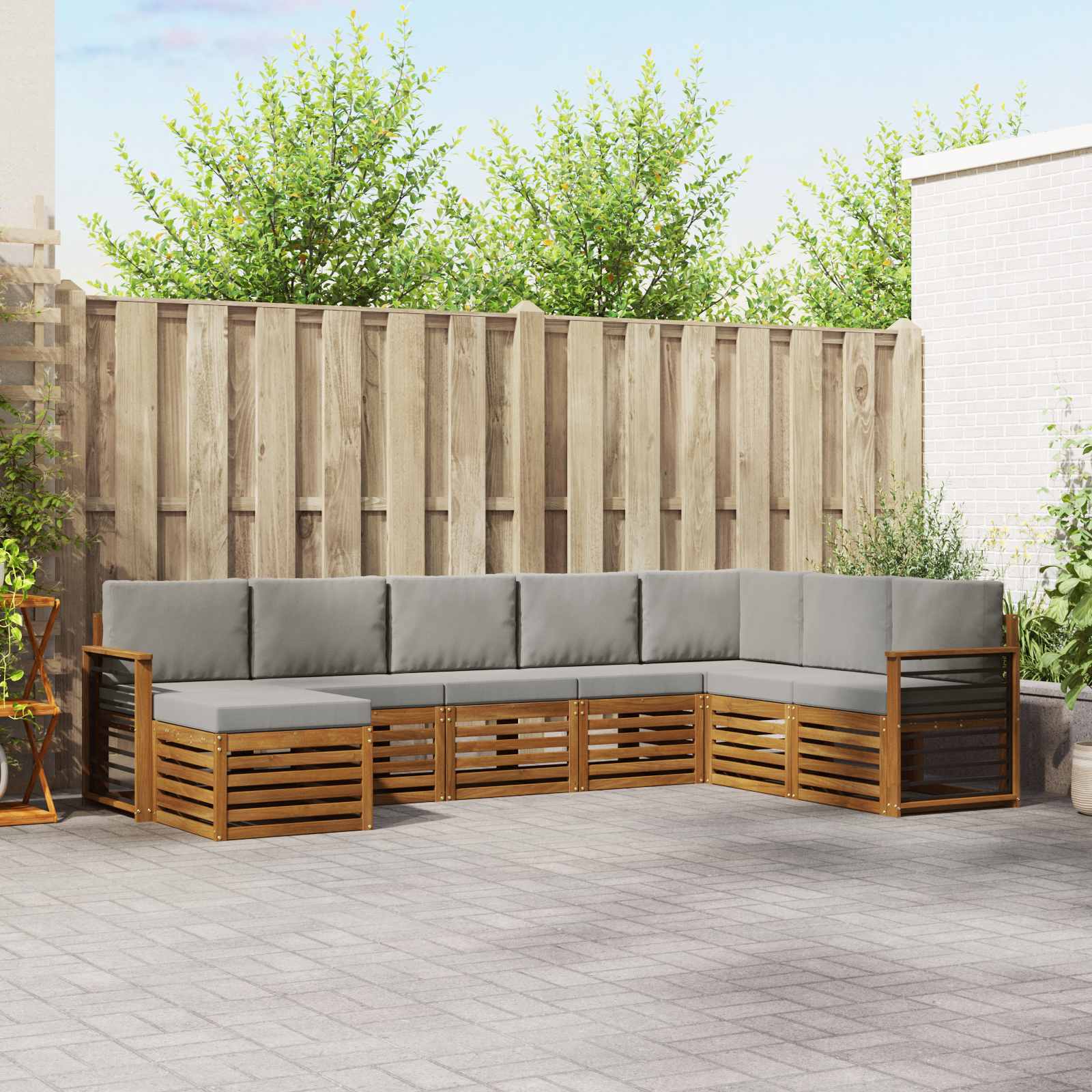 Outdoor-Sofagarnitur mit Kissen 8 pcs Natürlich und Hellgrau