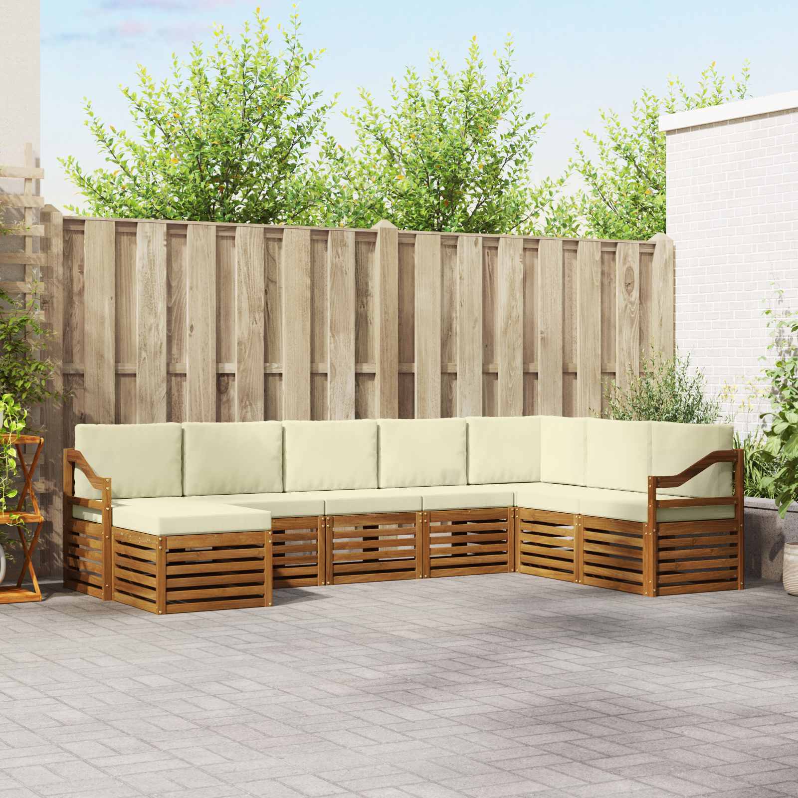 Outdoor-Sofagarnitur 8 pcs Natur und Creme Massivholz Akazie