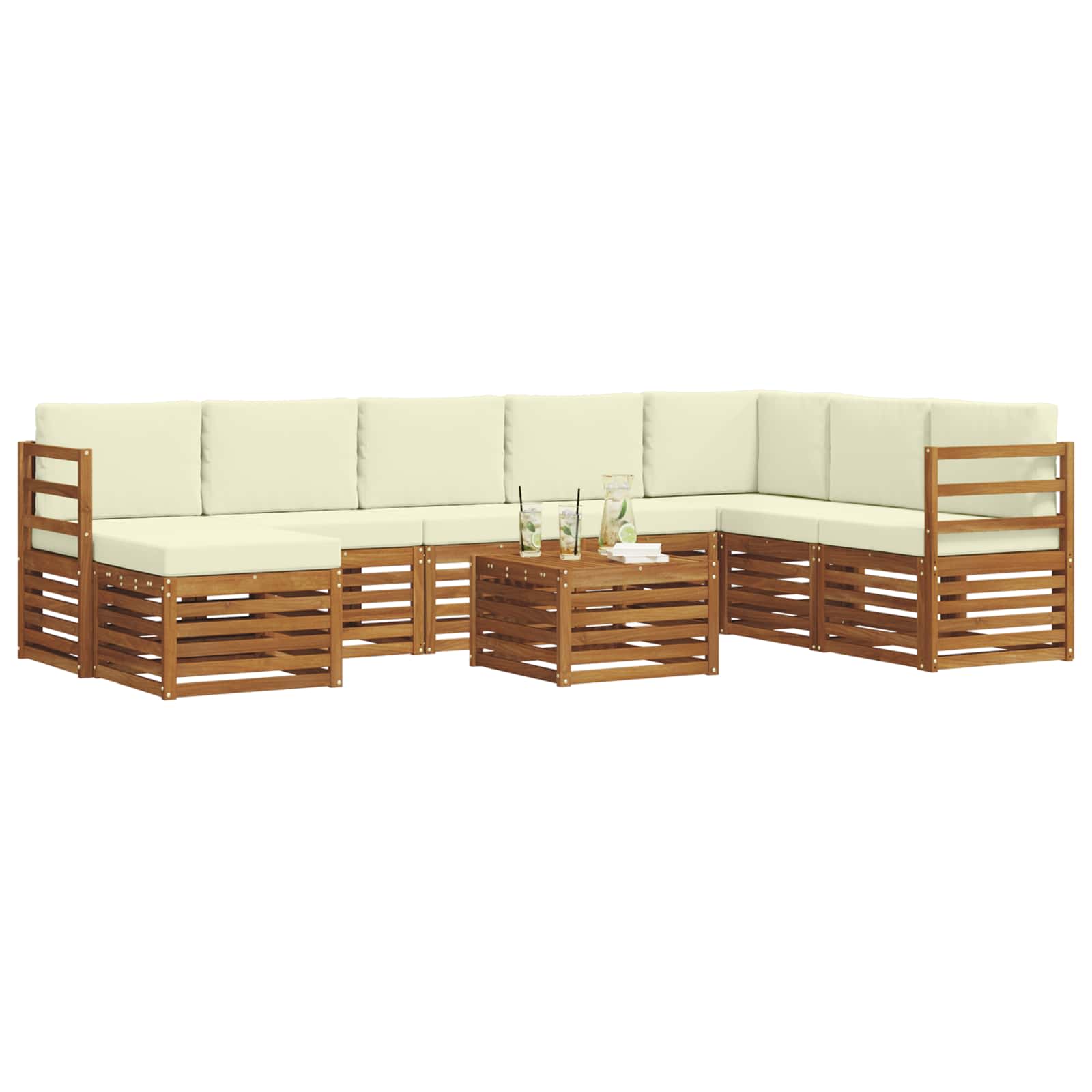 Outdoor-Sofagarnitur 9 pcs Natur und Creme Massivholz Akazie
