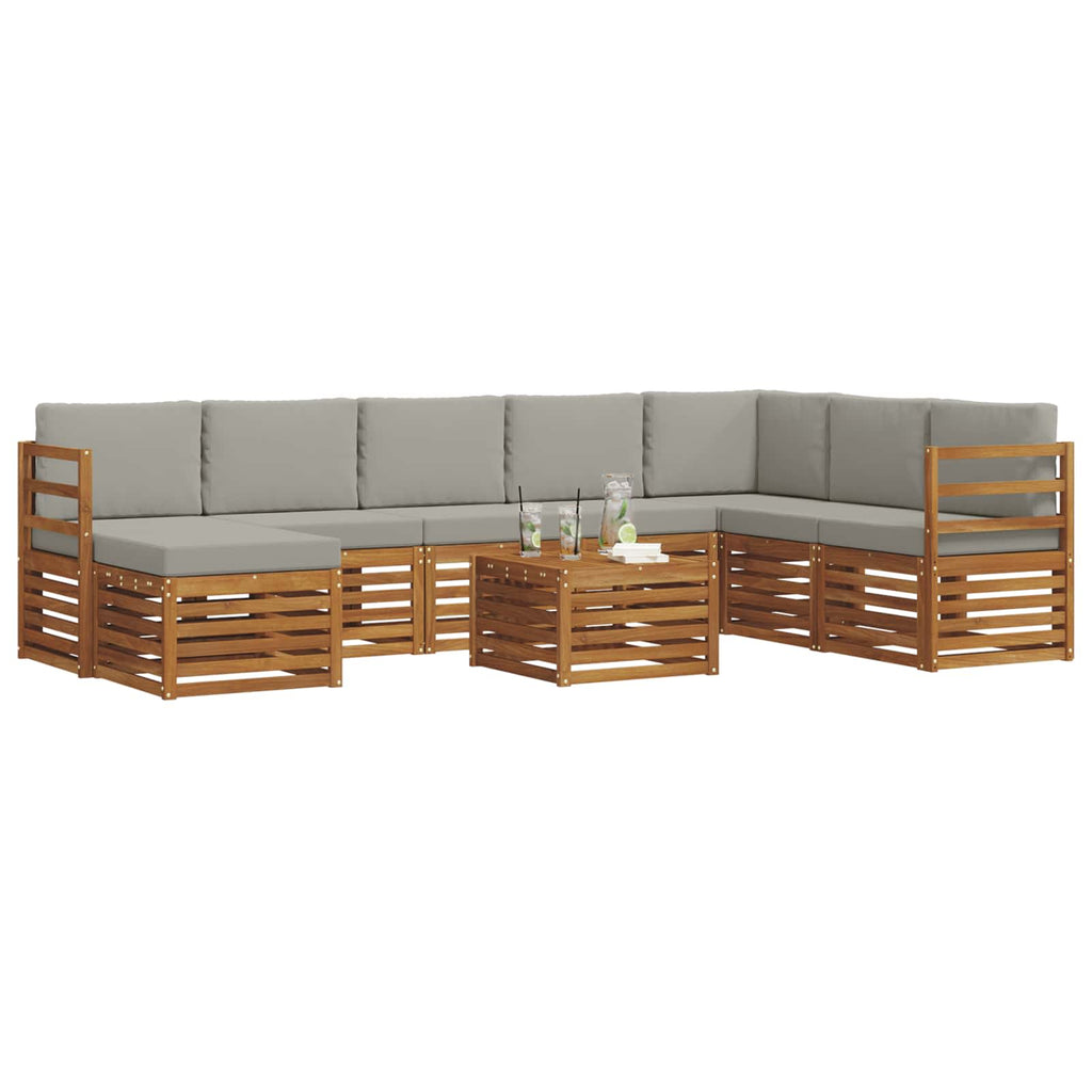 Outdoor-Sofagarnitur mit Kissen 9 pcs Natürlich und Hellgrau