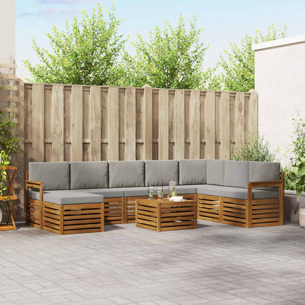 Outdoor-Sofagarnitur mit Kissen 9 pcs Natürlich und Hellgrau