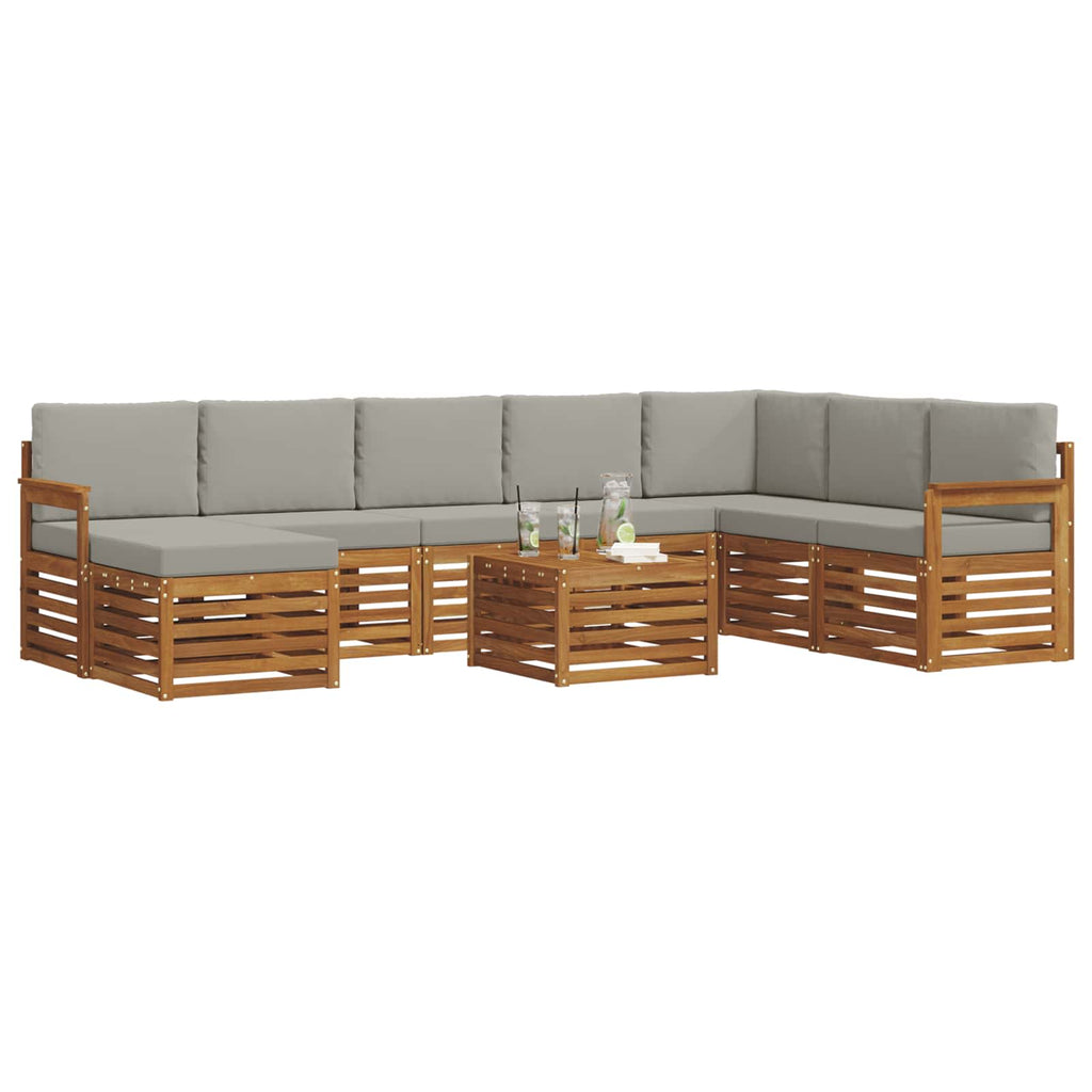 Outdoor-Sofagarnitur mit Kissen 9 pcs Natürlich und Hellgrau