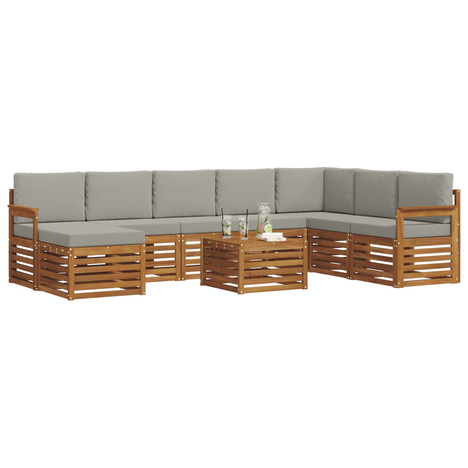 Outdoor-Sofagarnitur mit Kissen 9 pcs Natürlich und Hellgrau