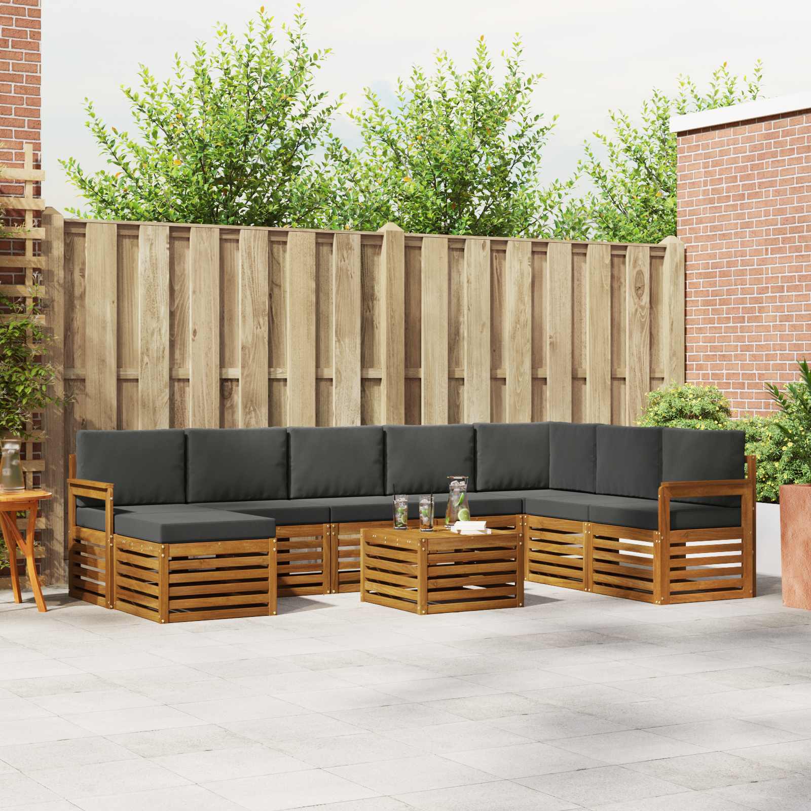 Outdoor-Sofagarnitur mit Kissen 9 pcs Natur und Anthrazit