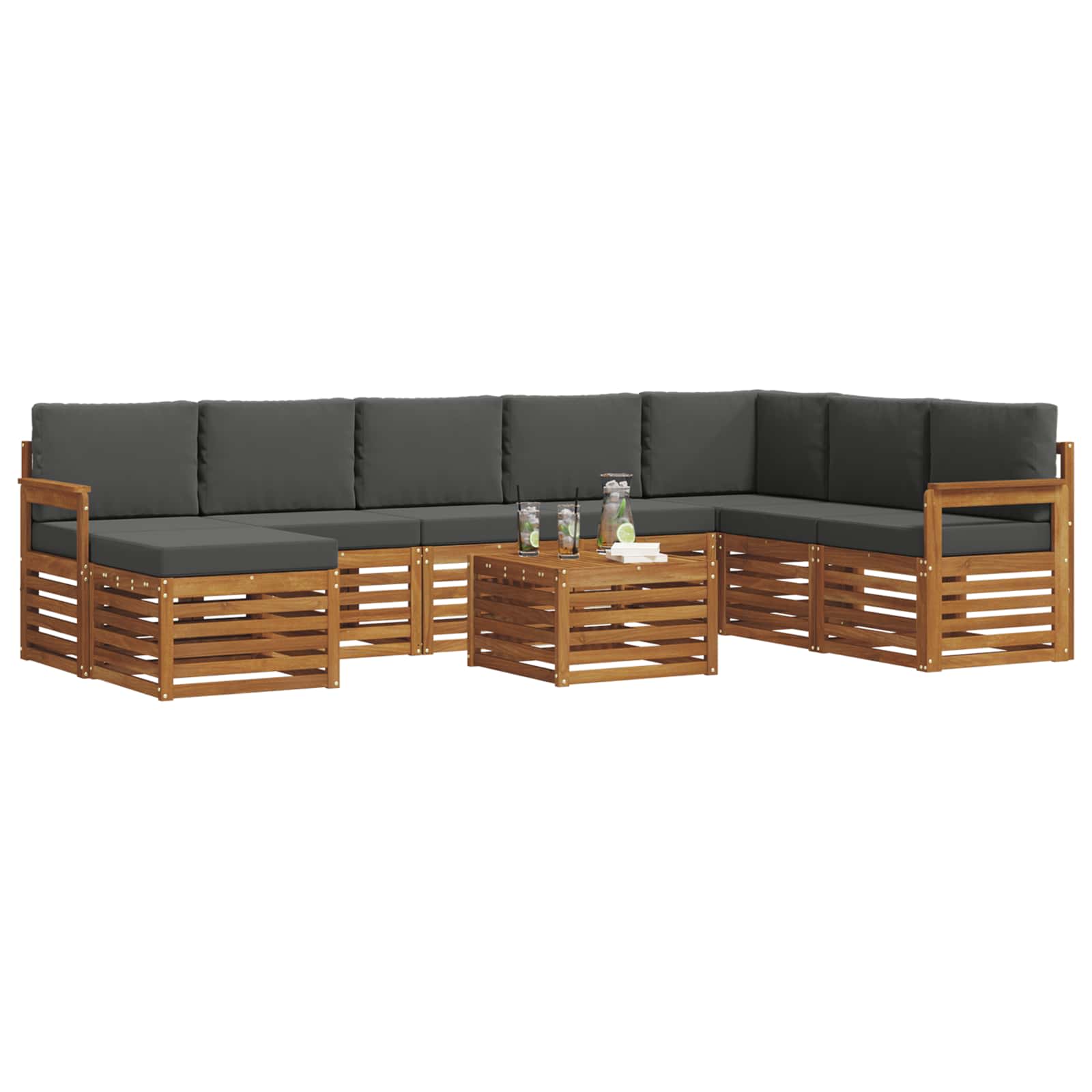 Outdoor-Sofagarnitur mit Kissen 9 pcs Natur und Anthrazit