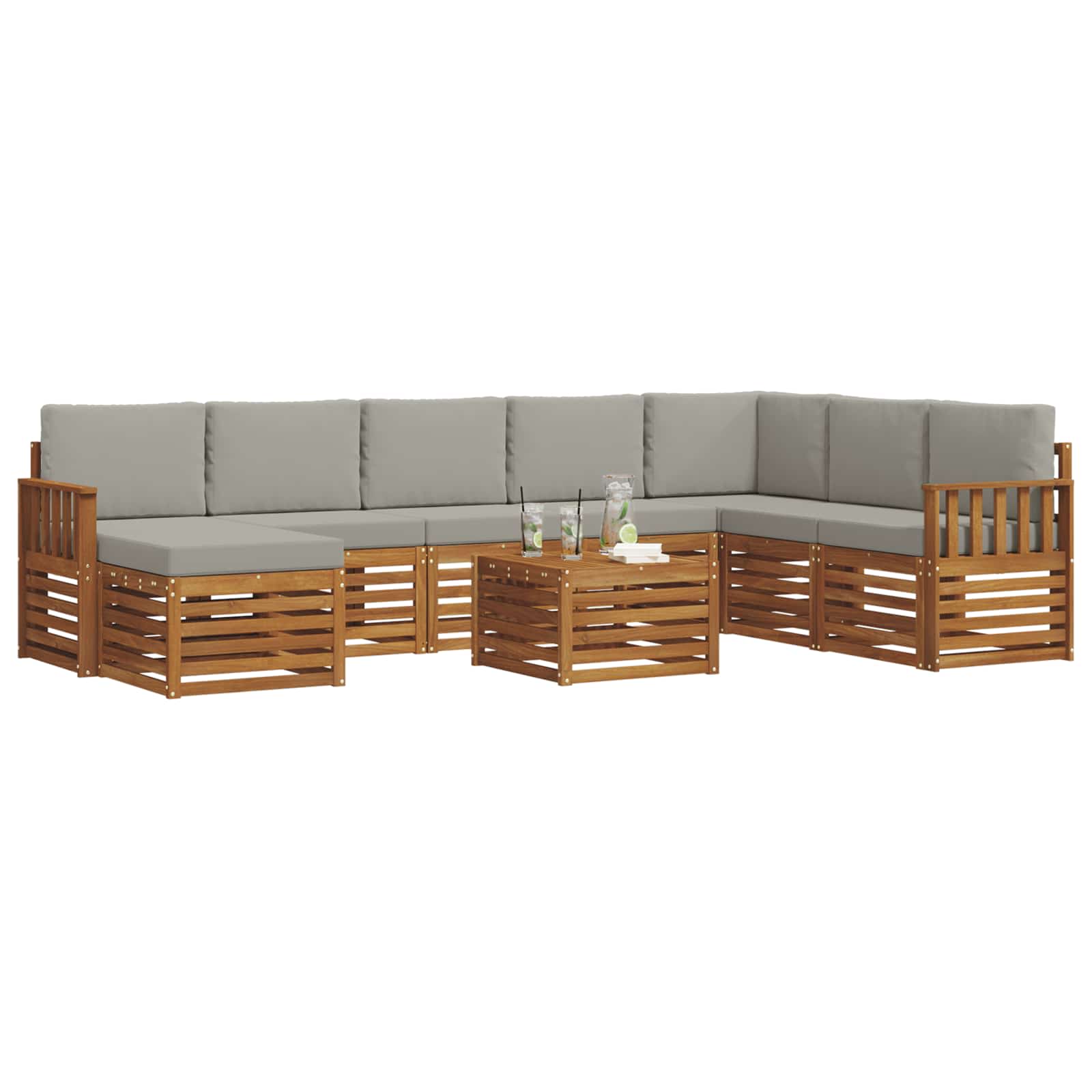 Outdoor-Sofagarnitur mit Kissen 9 pcs Natürlich und Hellgrau