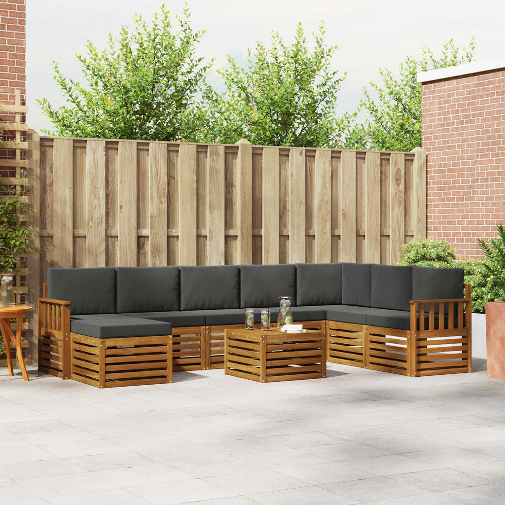 Outdoor-Sofagarnitur mit Kissen 9 pcs Natur und Anthrazit