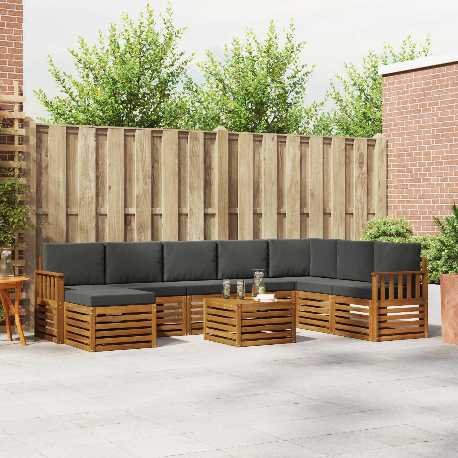 Outdoor-Sofagarnitur mit Kissen 9 pcs Natur und Anthrazit