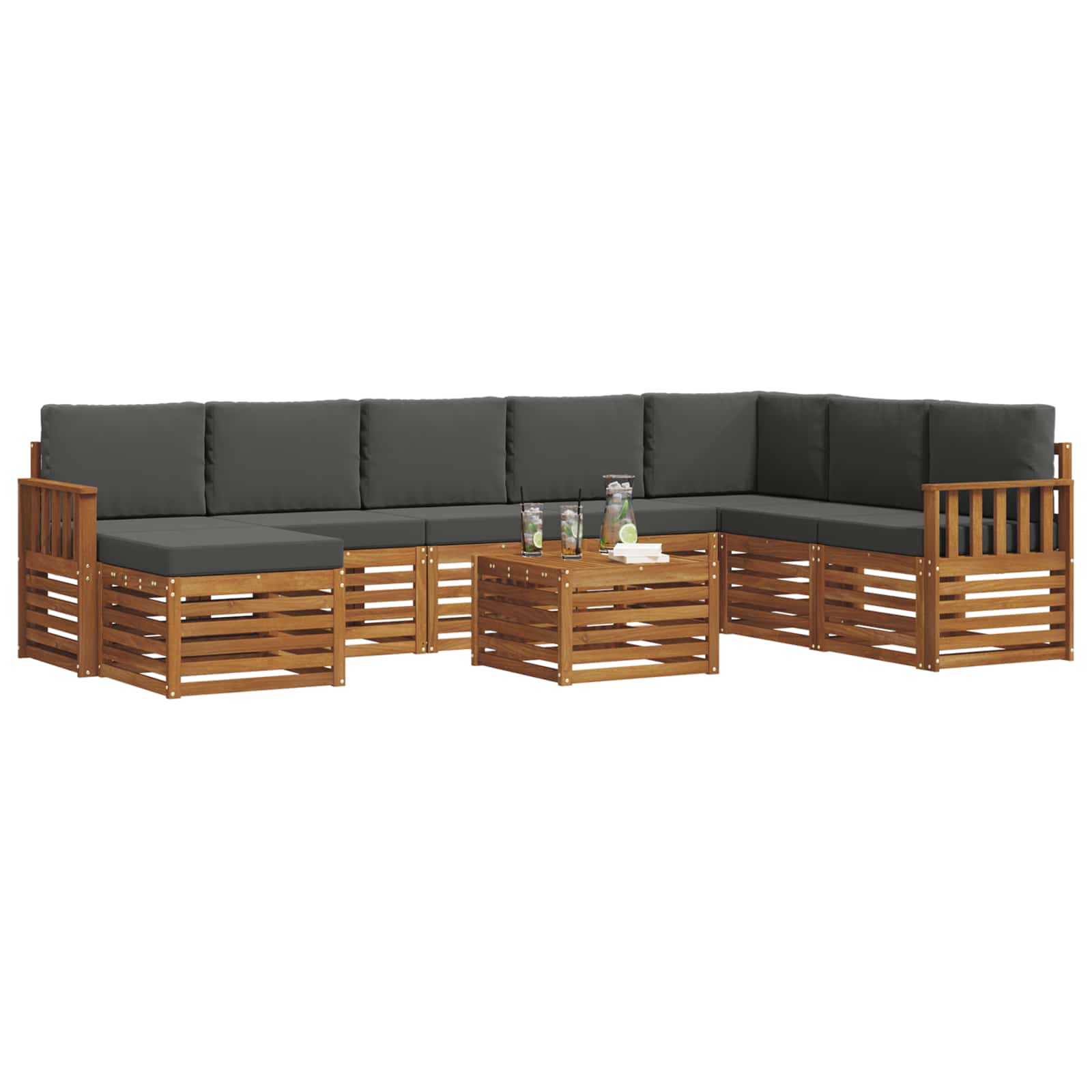 Outdoor-Sofagarnitur mit Kissen 9 pcs Natur und Anthrazit