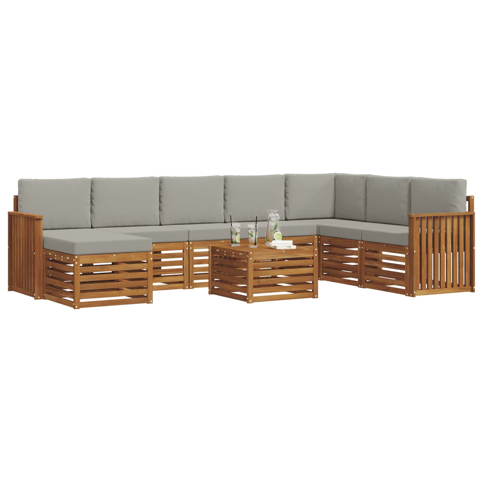 Outdoor-Sofagarnitur mit Kissen 9 pcs Natürlich und Hellgrau