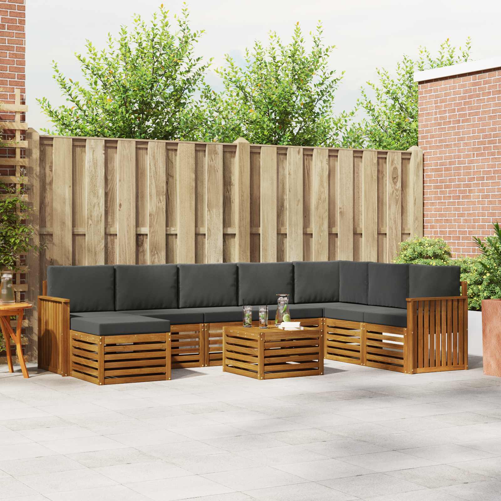 Outdoor-Sofagarnitur mit Kissen 9 pcs Natur und Anthrazit
