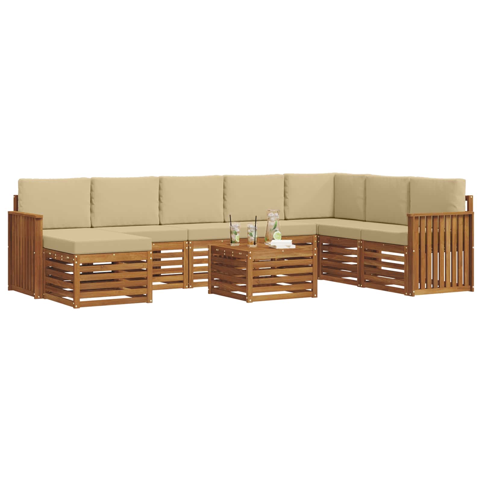 Outdoor-Sofagarnitur 9 pcs Natur und Beige Massivholz Akazie
