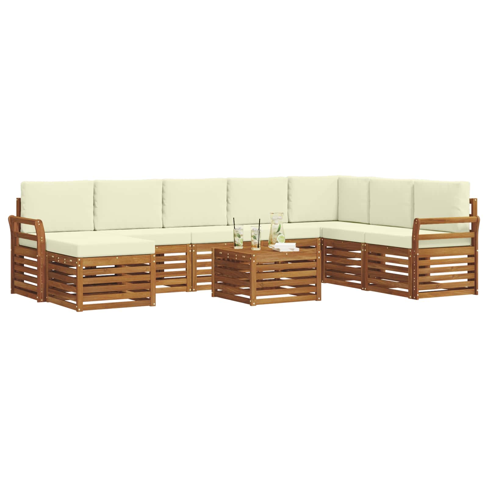Outdoor-Sofagarnitur 9 pcs Natur und Creme Massivholz Akazie