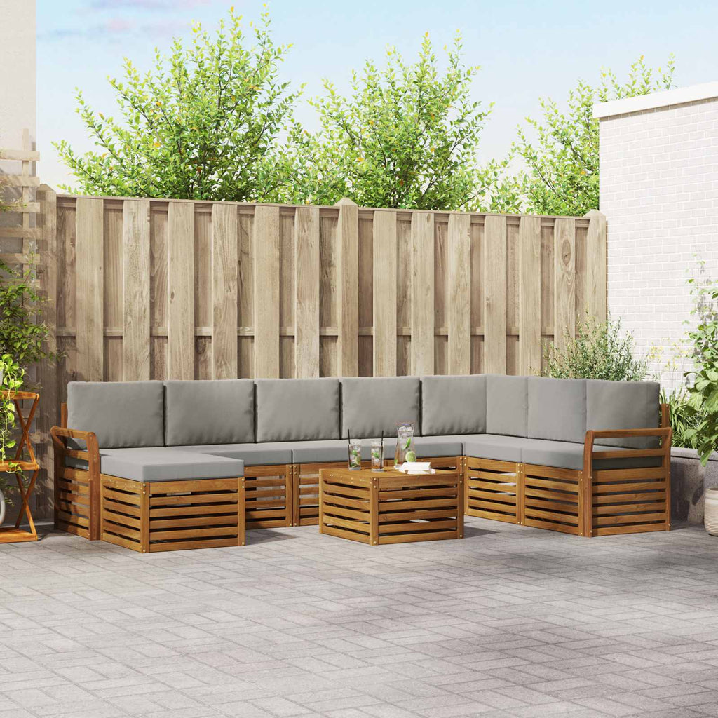 Outdoor-Sofagarnitur mit Kissen 9 pcs Natürlich und Hellgrau
