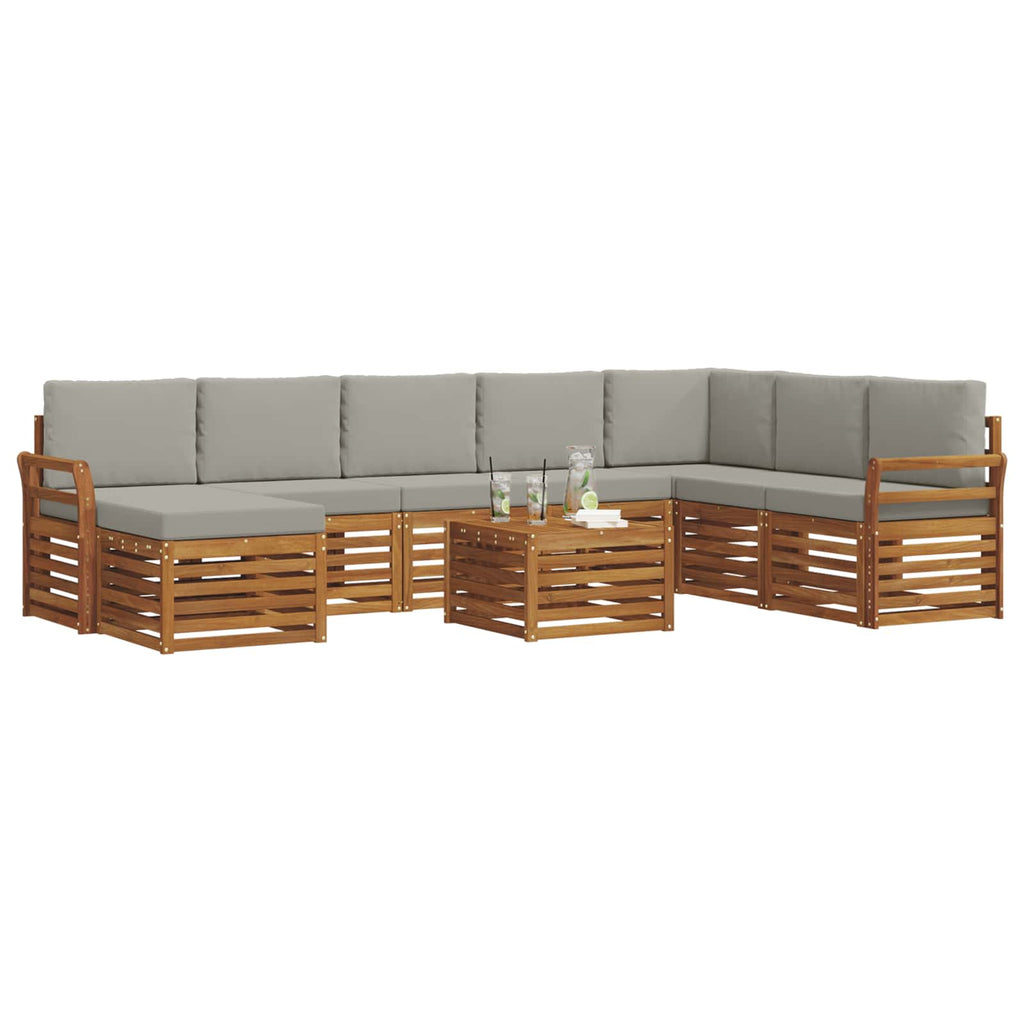 Outdoor-Sofagarnitur mit Kissen 9 pcs Natürlich und Hellgrau