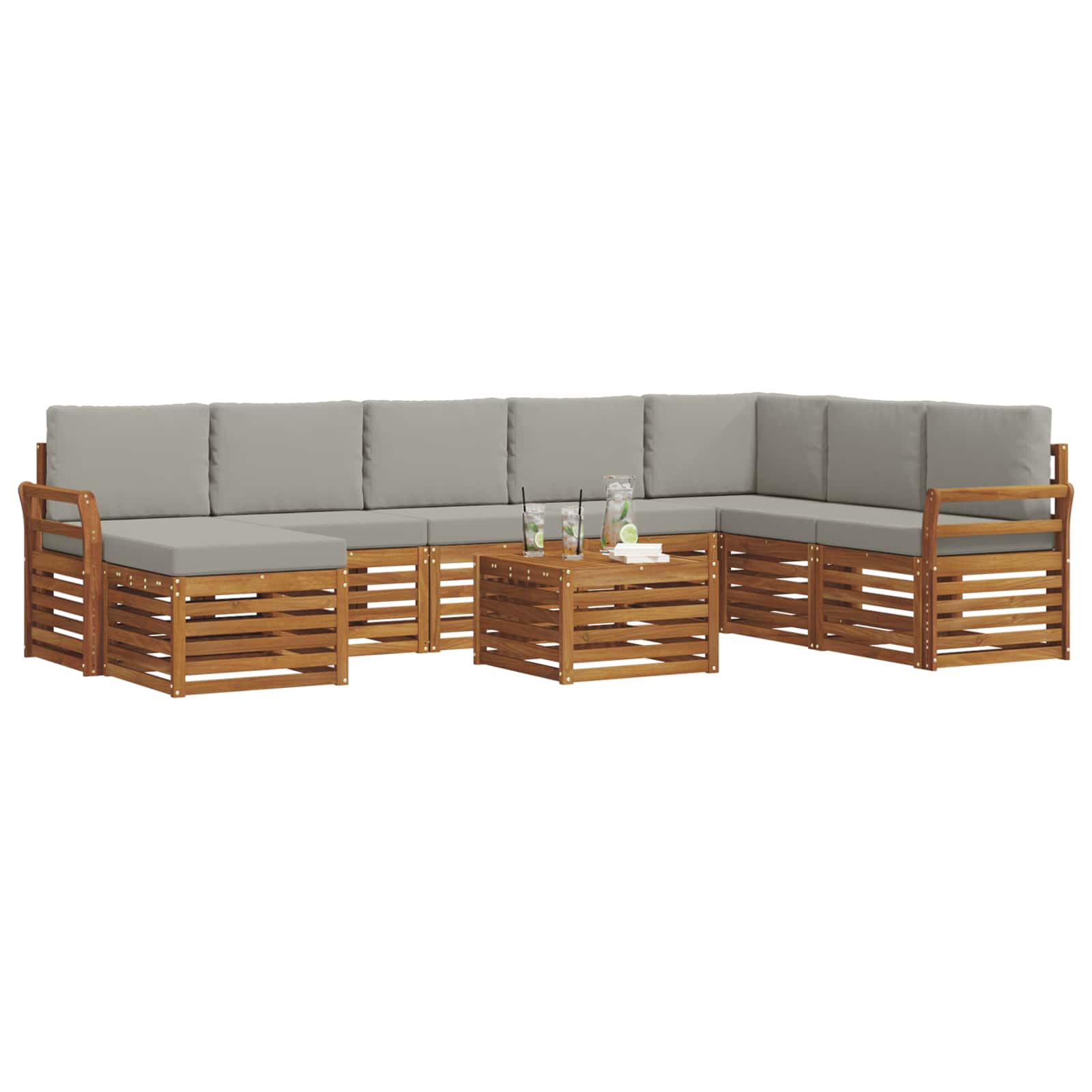 Outdoor-Sofagarnitur mit Kissen 9 pcs Natürlich und Hellgrau