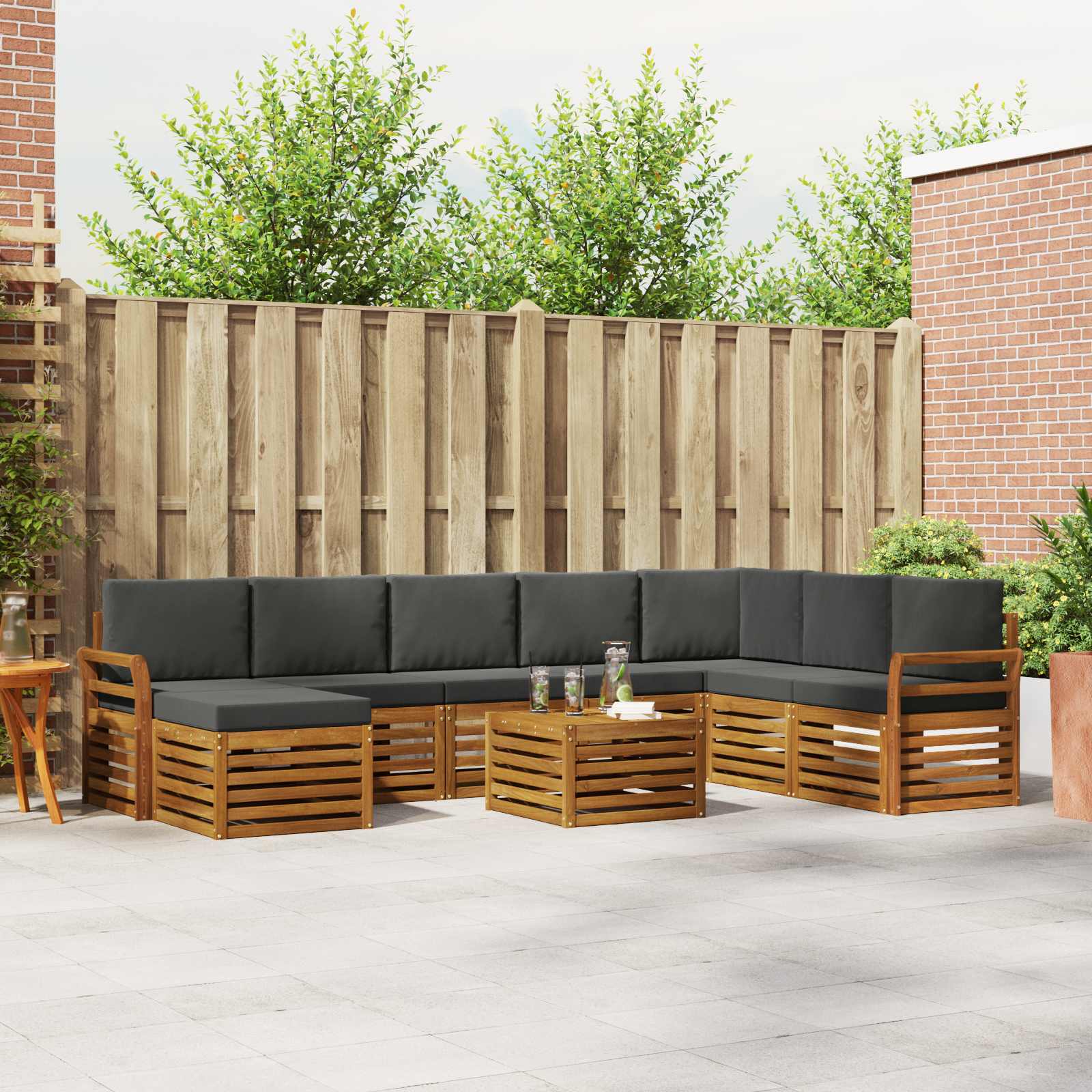 Outdoor-Sofagarnitur mit Kissen 9 pcs Natur und Anthrazit
