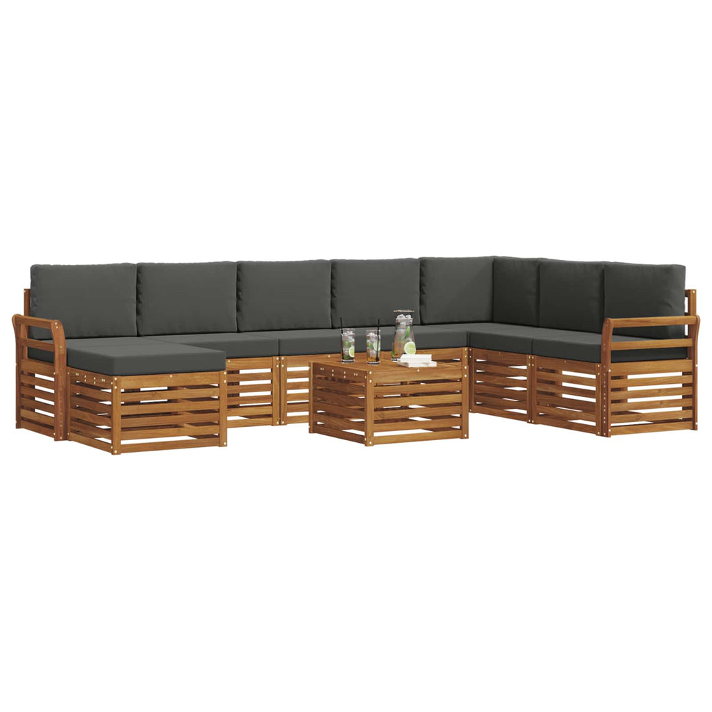 Outdoor-Sofagarnitur mit Kissen 9 pcs Natur und Anthrazit