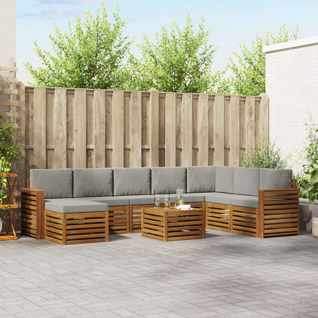 Outdoor-Sofagarnitur mit Kissen 9 pcs Natürlich und Hellgrau
