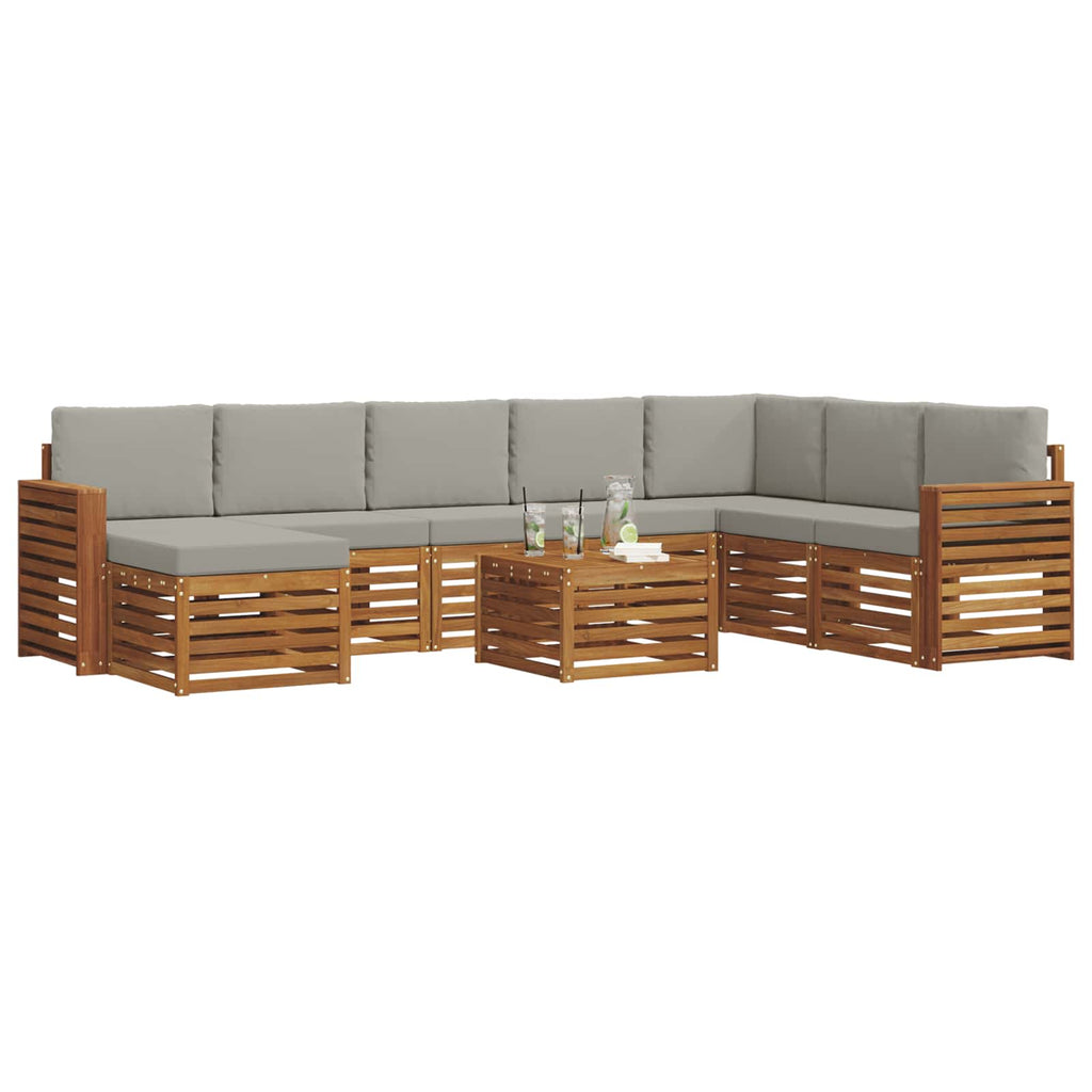 Outdoor-Sofagarnitur mit Kissen 9 pcs Natürlich und Hellgrau
