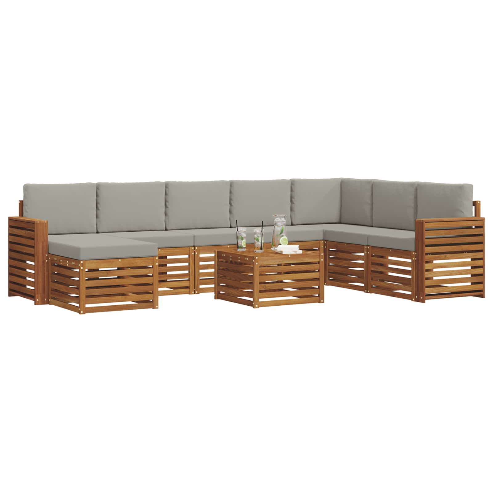 Outdoor-Sofagarnitur mit Kissen 9 pcs Natürlich und Hellgrau