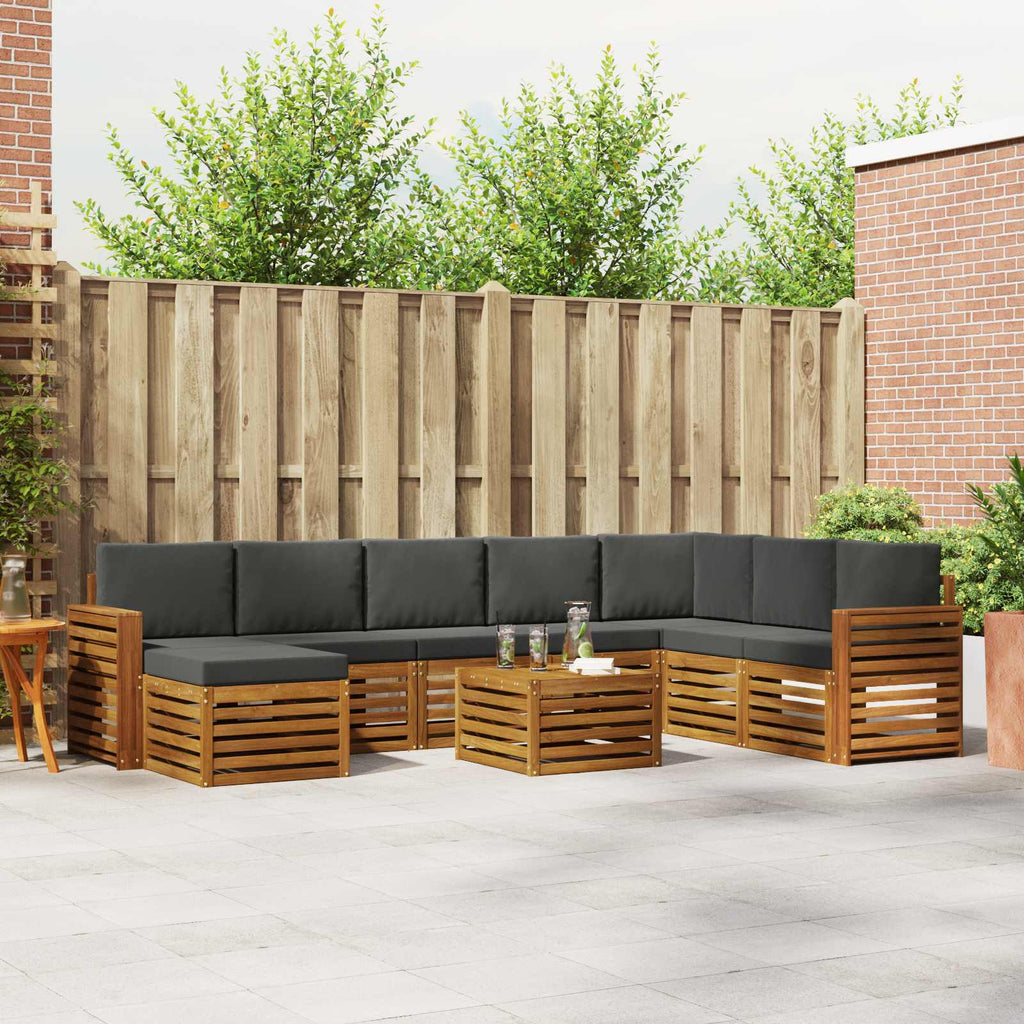 Outdoor-Sofagarnitur mit Kissen 9 pcs Natur und Anthrazit