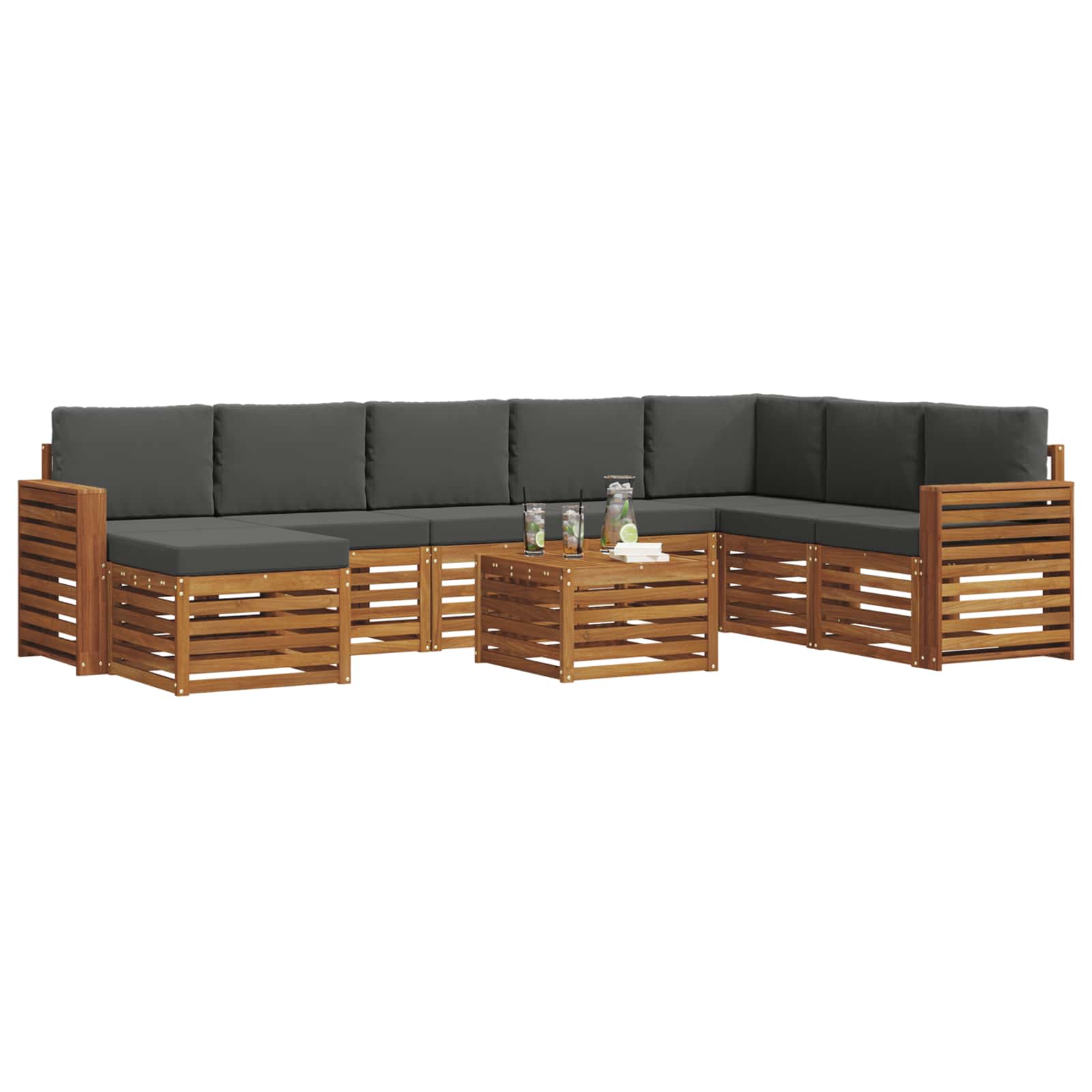 Outdoor-Sofagarnitur mit Kissen 9 pcs Natur und Anthrazit