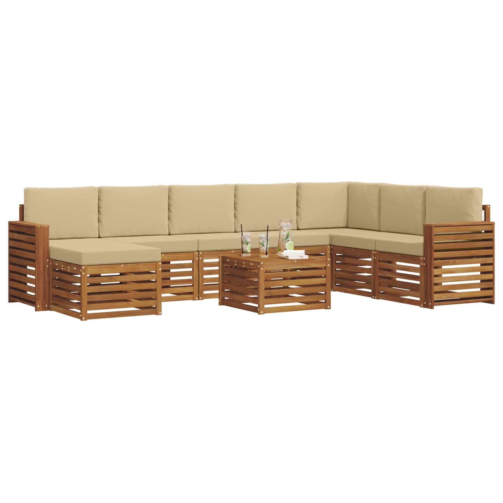 Outdoor-Sofagarnitur 9 pcs Natur und Beige Massivholz Akazie