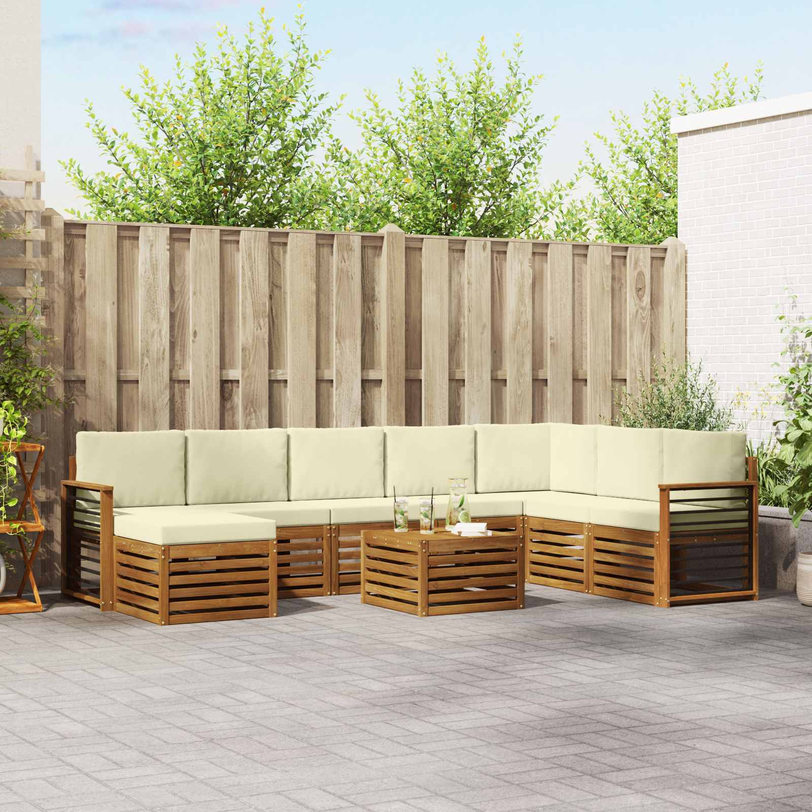 Outdoor-Sofagarnitur 9 pcs Natur und Creme Massivholz Akazie