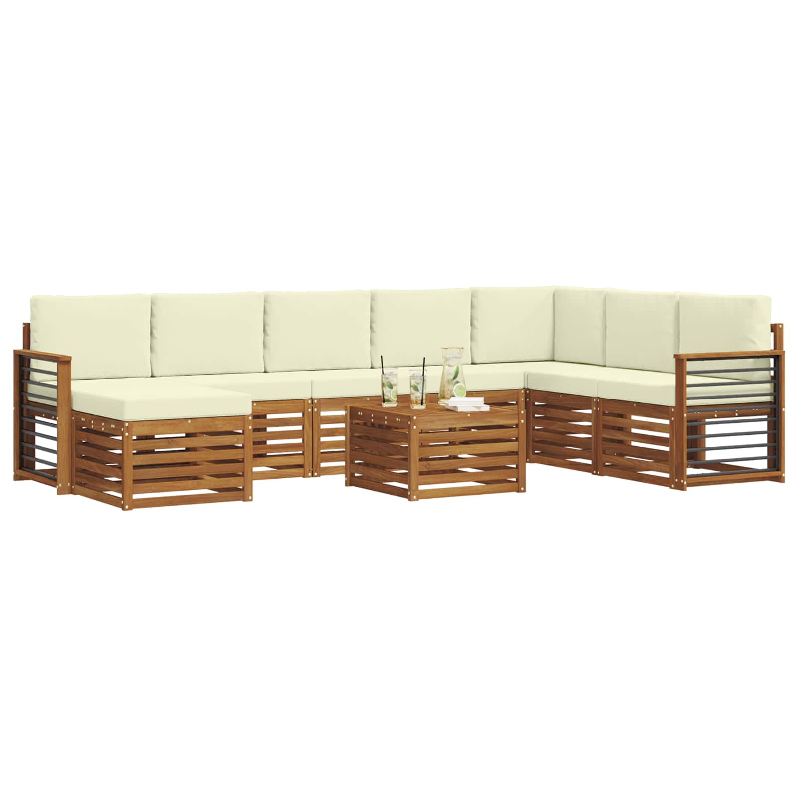 Outdoor-Sofagarnitur 9 pcs Natur und Creme Massivholz Akazie