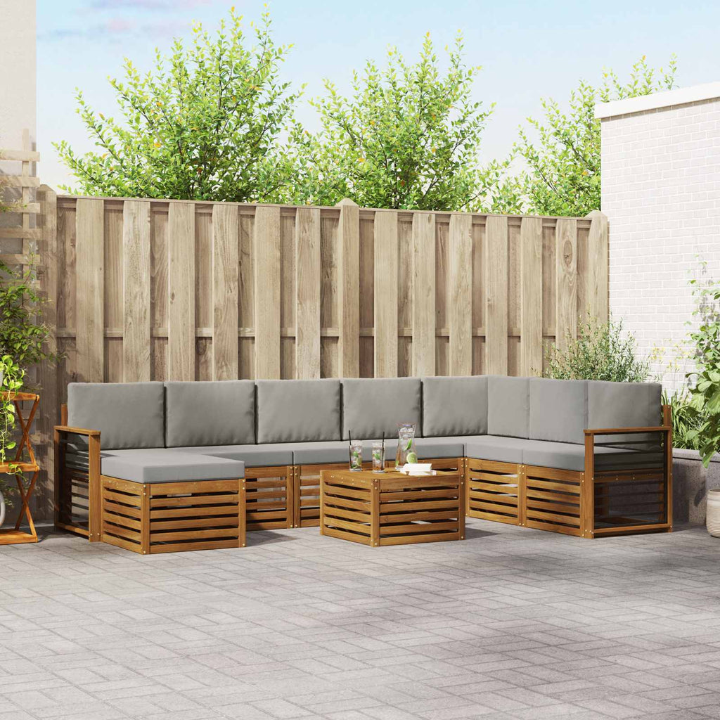 Outdoor-Sofagarnitur mit Kissen 9 pcs Natürlich und Hellgrau