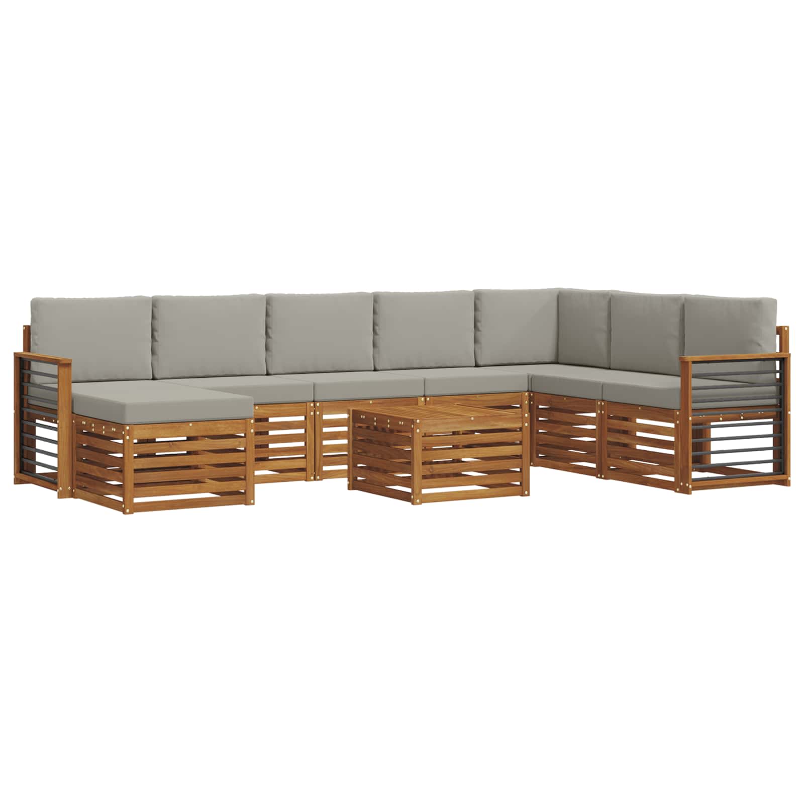 Outdoor-Sofagarnitur mit Kissen 9 pcs Natürlich und Hellgrau