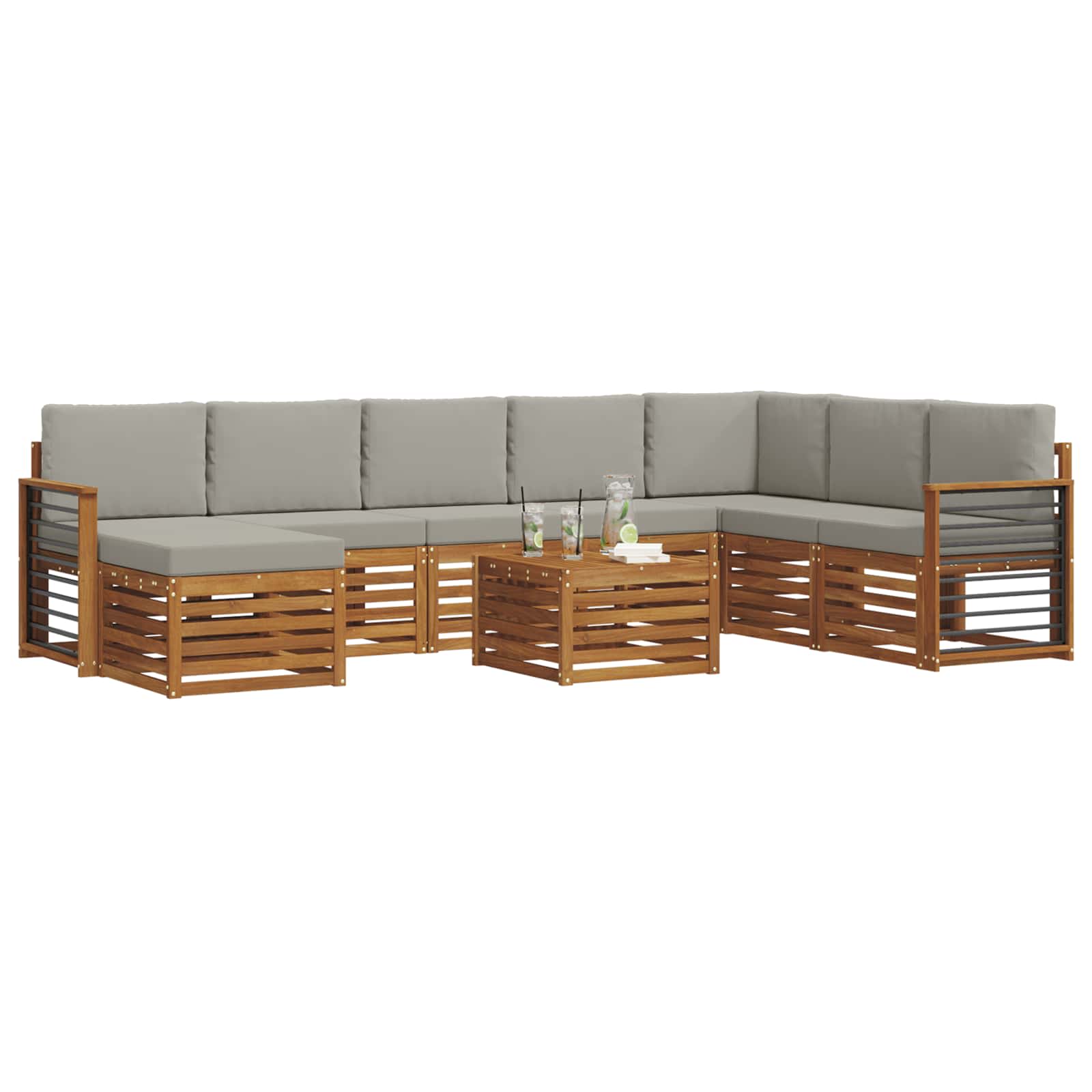 Outdoor-Sofagarnitur mit Kissen 9 pcs Natürlich und Hellgrau